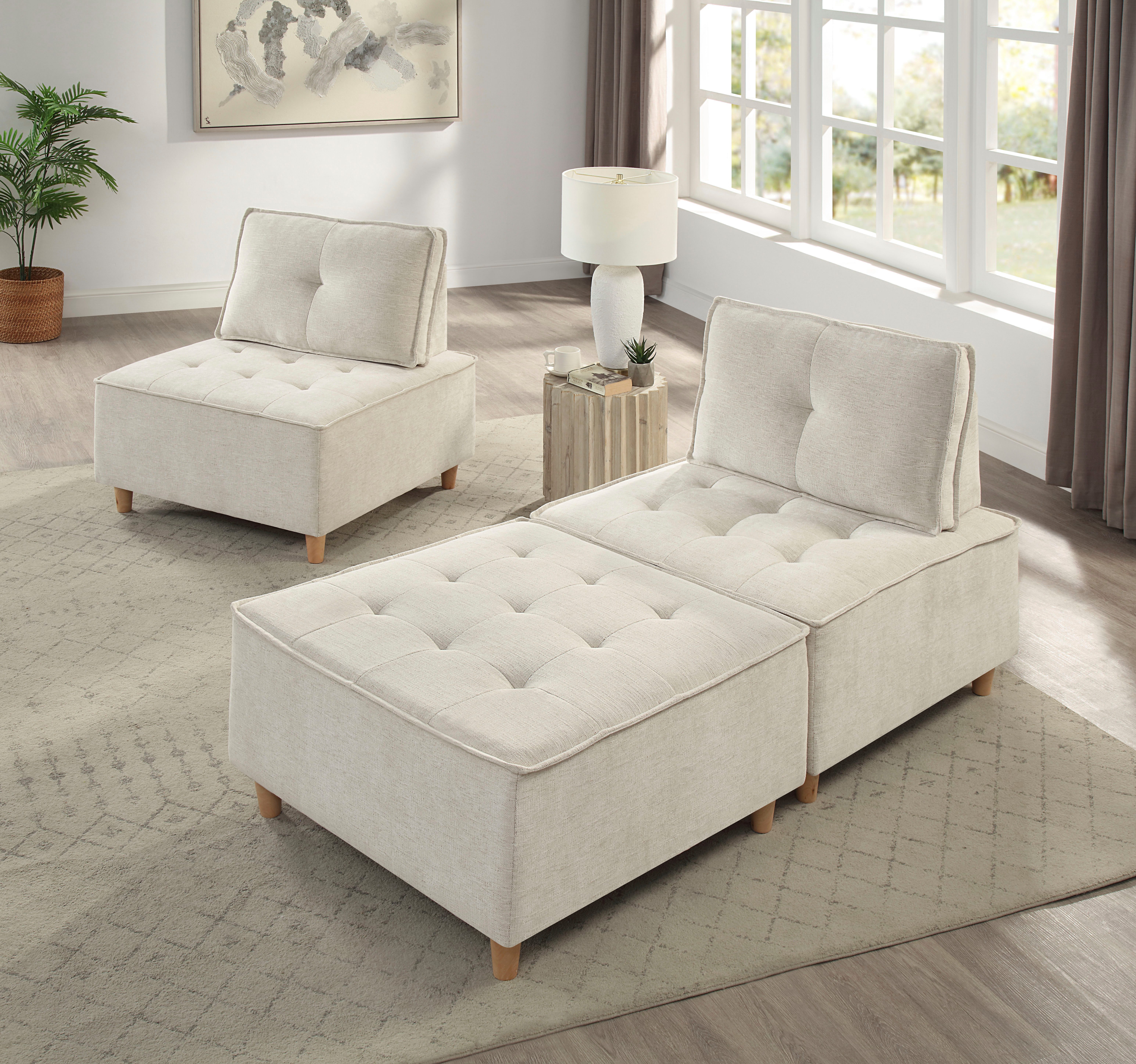 RAUM.ID Hocker Flexid modulair uitbreidbaar tot bank, chenille bekleding (1 stuk)