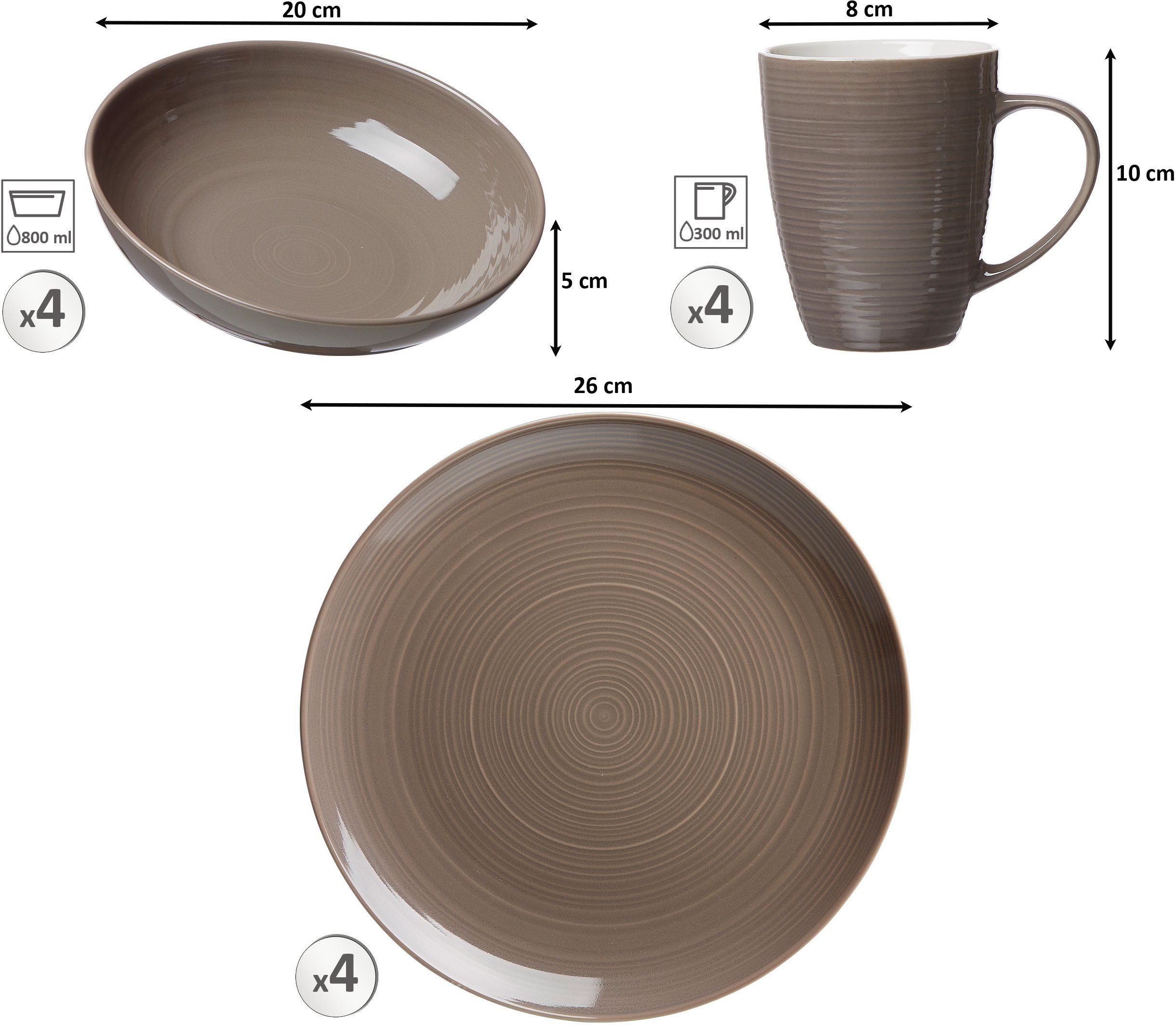 Ritzenhoff & Breker Combi-servies Serviesset, servies Suomi scandinavisch design, 12 delen, voor 4 personen (set, 12-delig)
