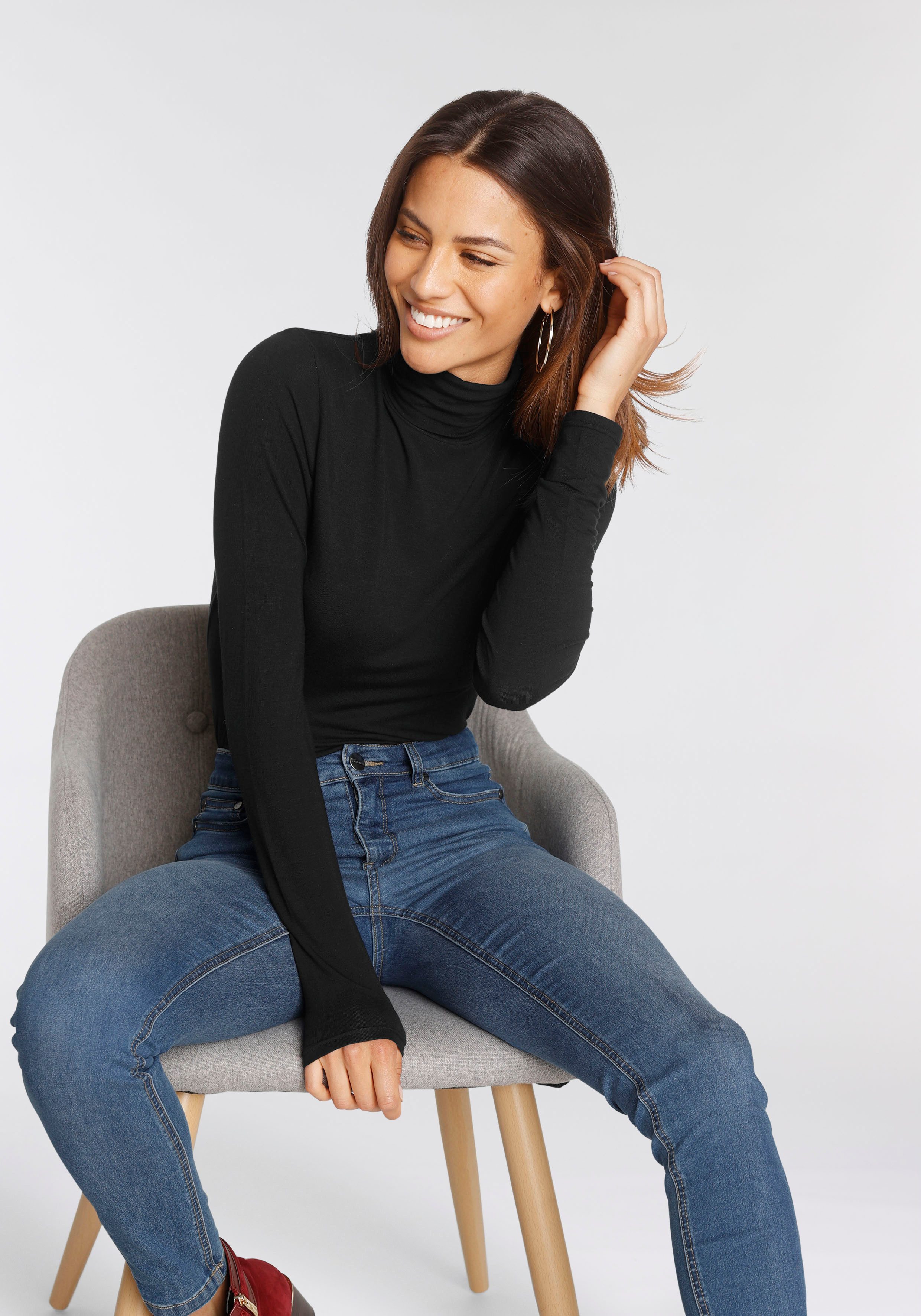 Tamaris Colshirt Lange mouw, Basic, van elastisch materiaal