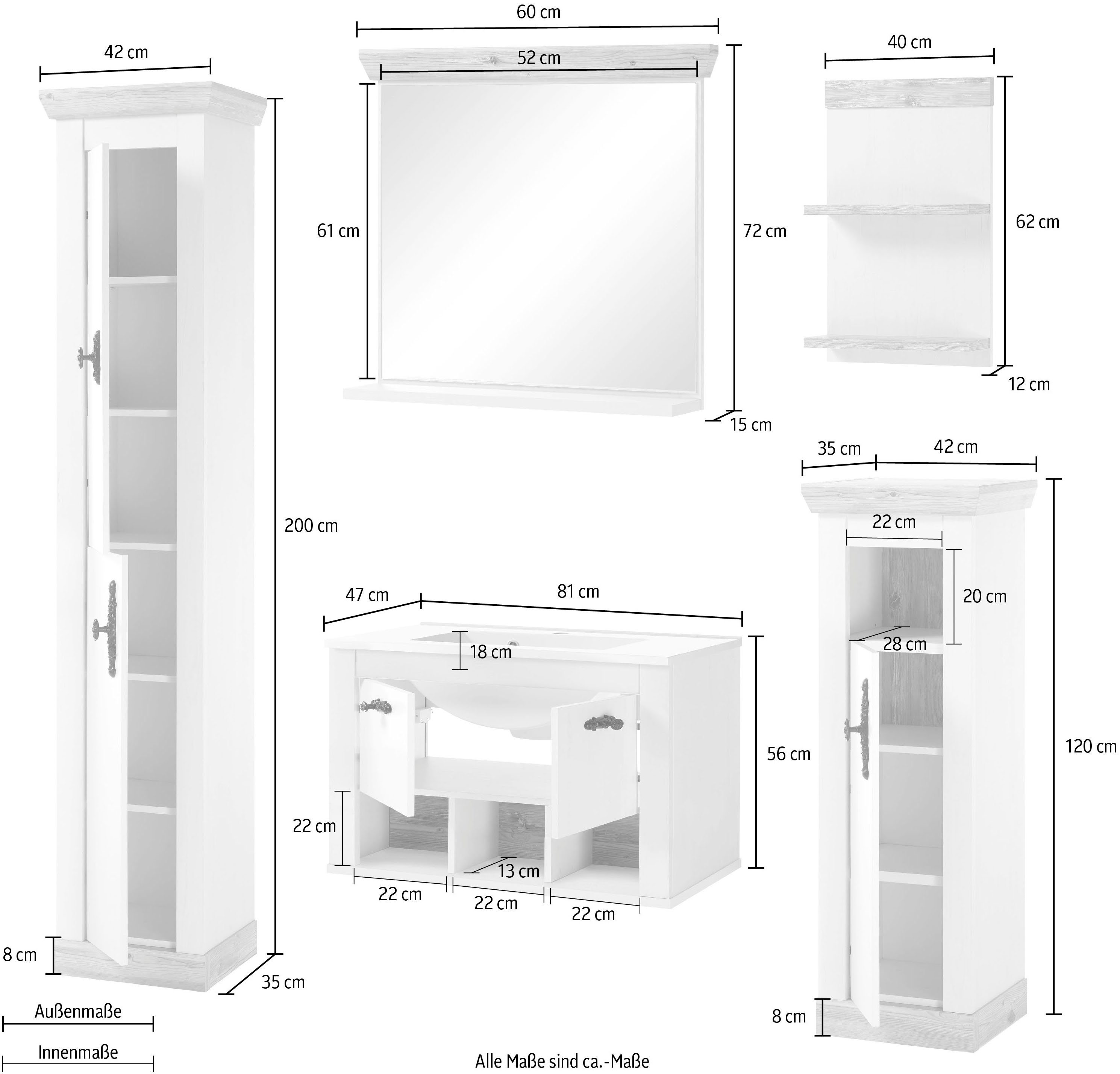 Home affaire Badkamerserie Florenz, badkamer in landhuisstijl, 5-delig badkamer (5-delig)