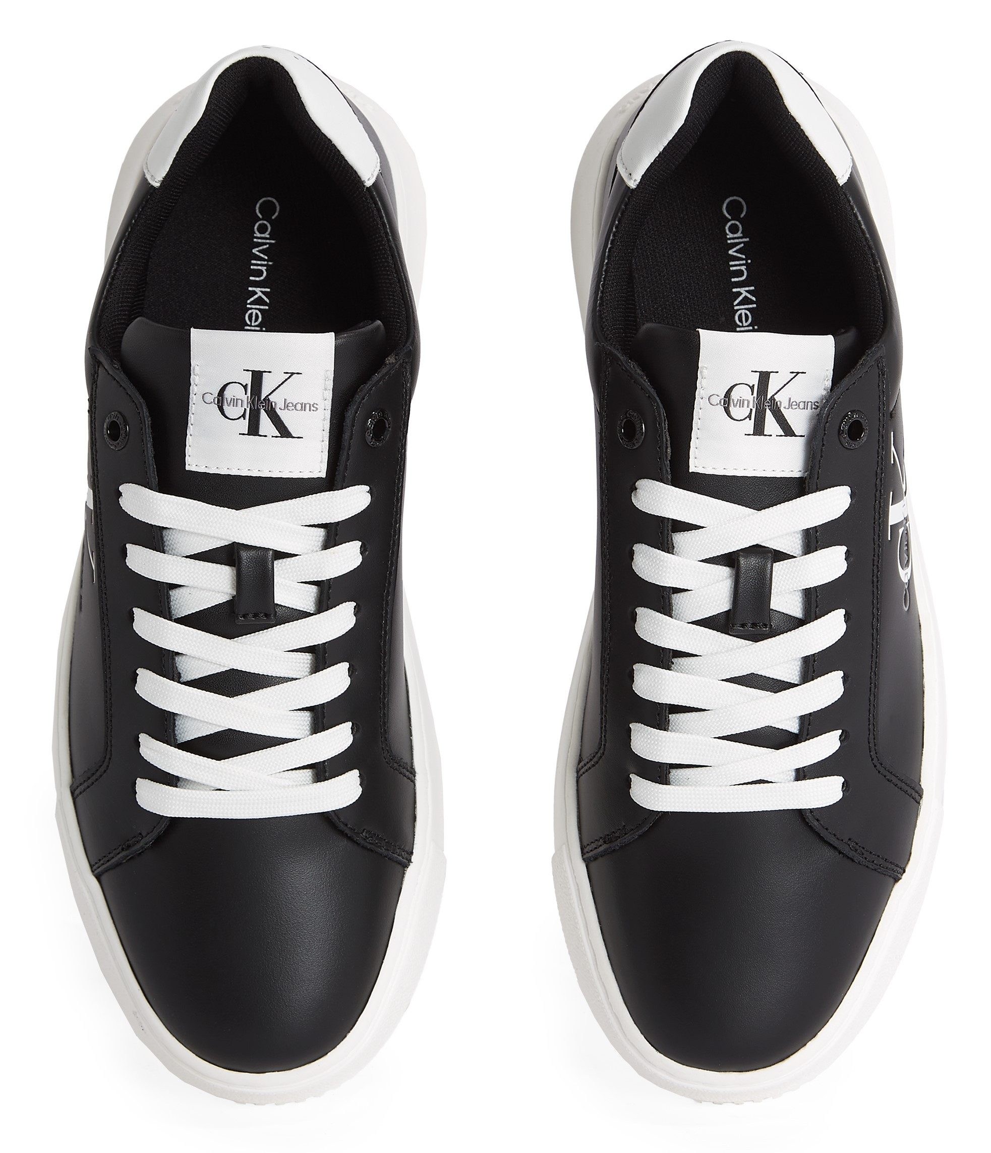 Calvin Klein Plateausneakers CHUNKY CUPSOLE MONO LTH WN , vrijetijdsschoen, lage schoen, veterschoen met ck-opdruk aan de zijkant