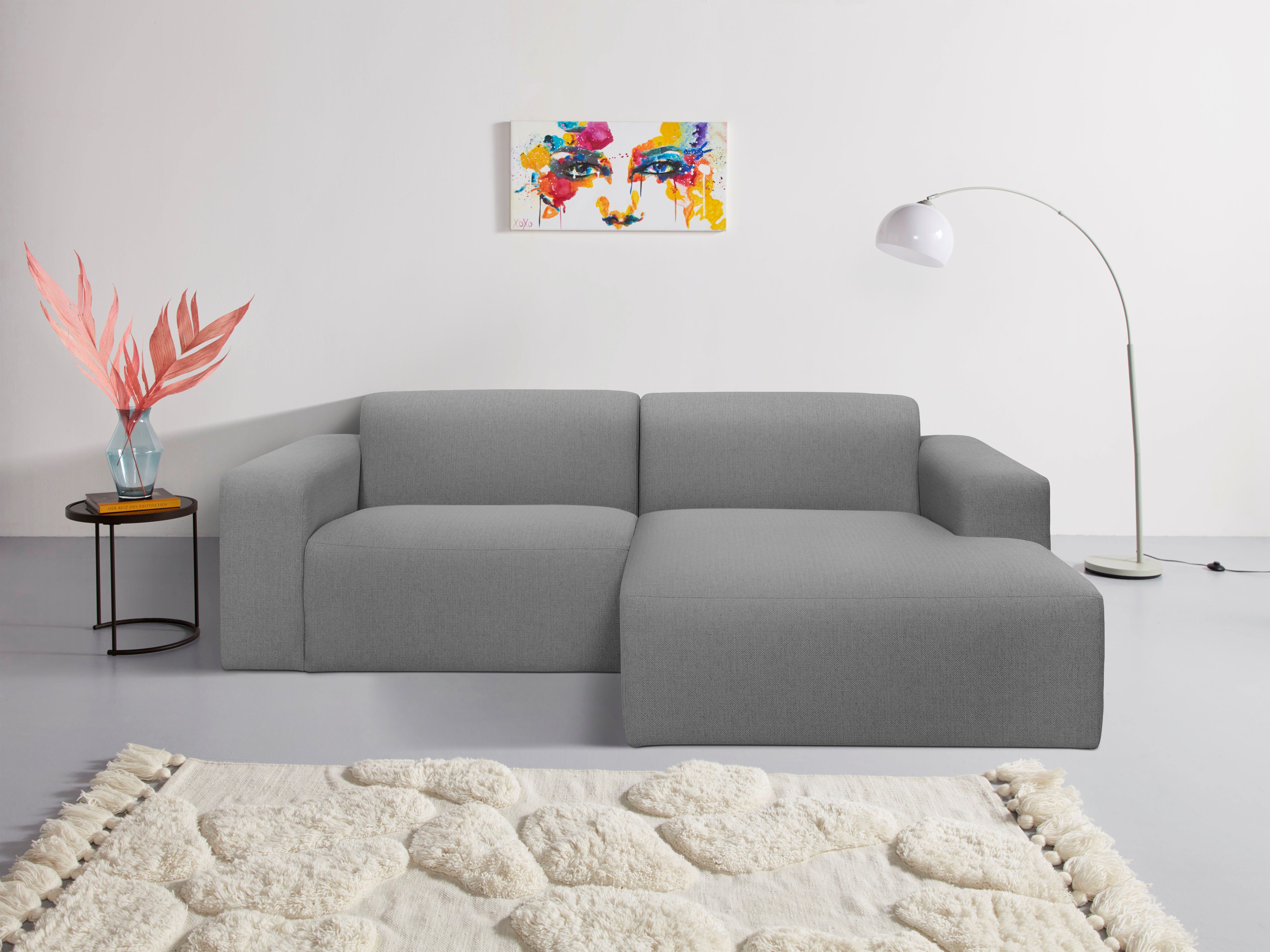 INOSIGN Hoekbank Koa, 228 cm, L-vorm, modulair bankstel, webstof, cord grijs, hoekbanken, Recamiere rechts