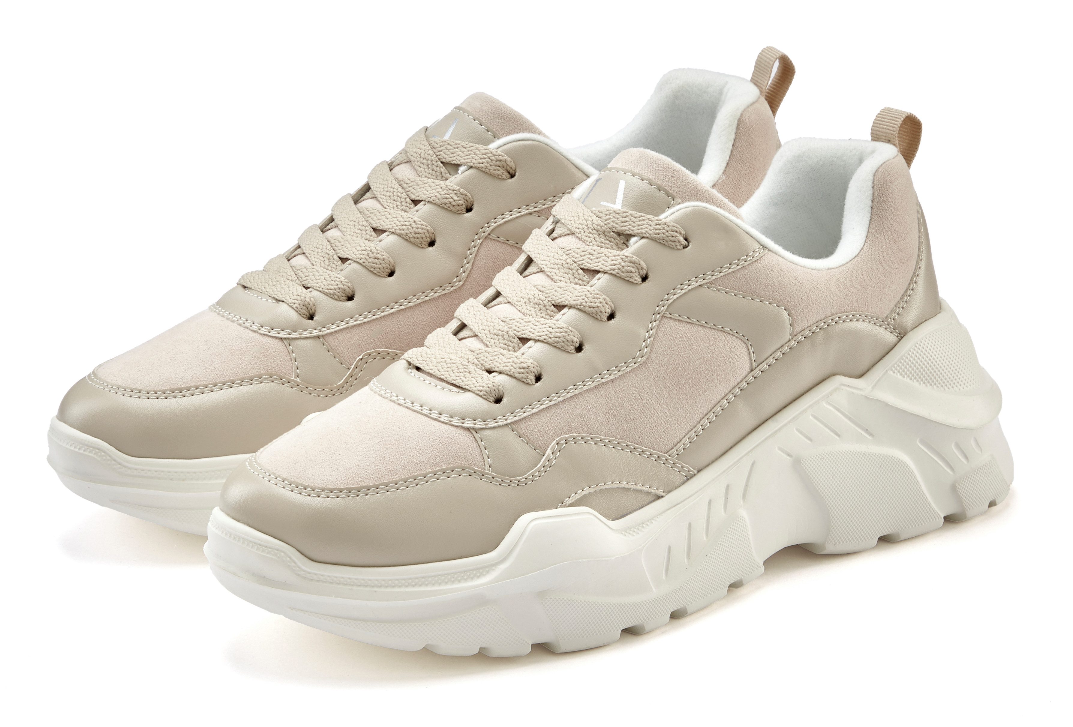 Lascana Sneakers Lage schoen, sportschoen, lichte chunky zool, zachte binnenzool VEGAN dames schoenen maat 39 beige