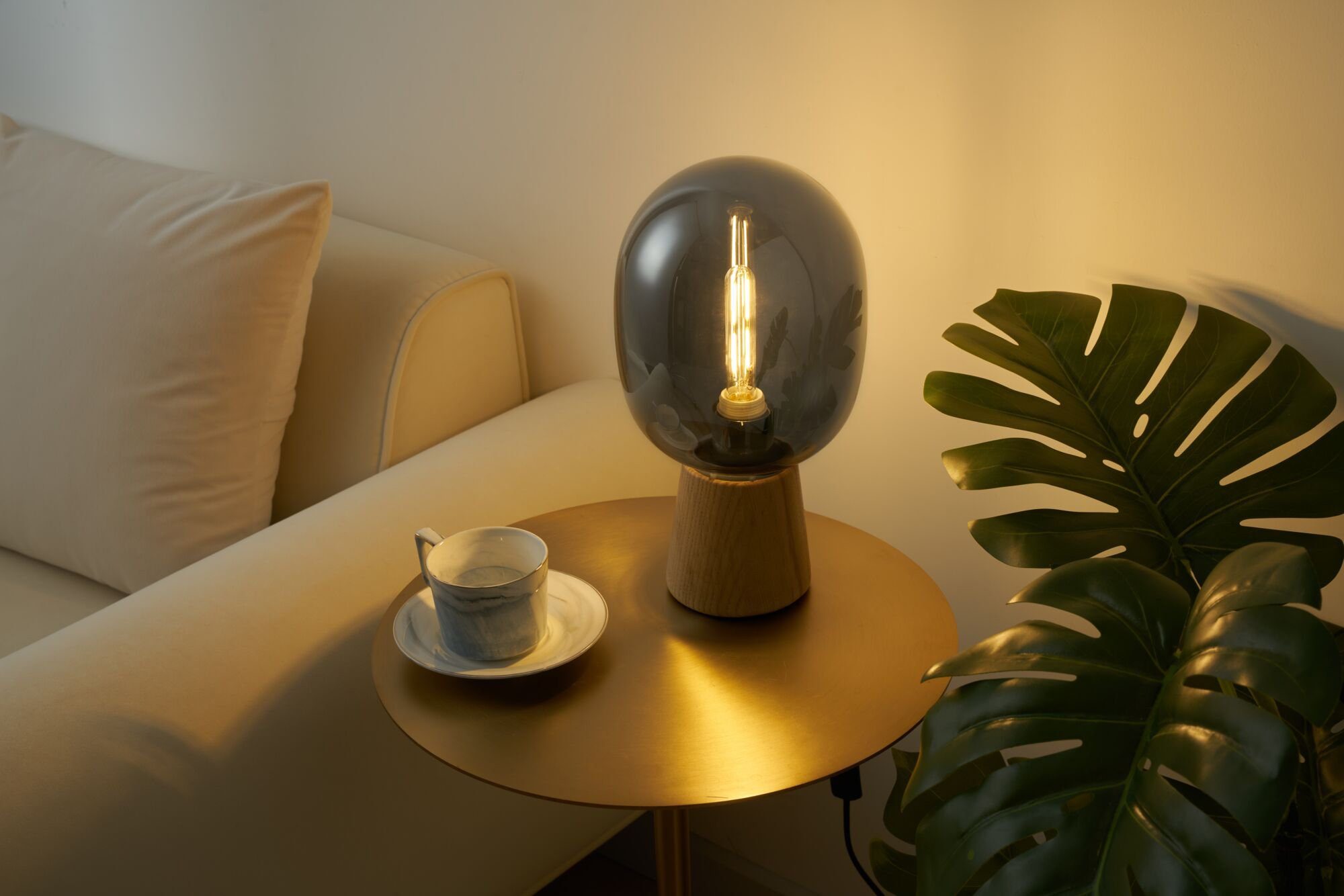 Pauleen Tafellamp Mystical Gleam E27, max. 20W E27, rookglas/hout, 230V