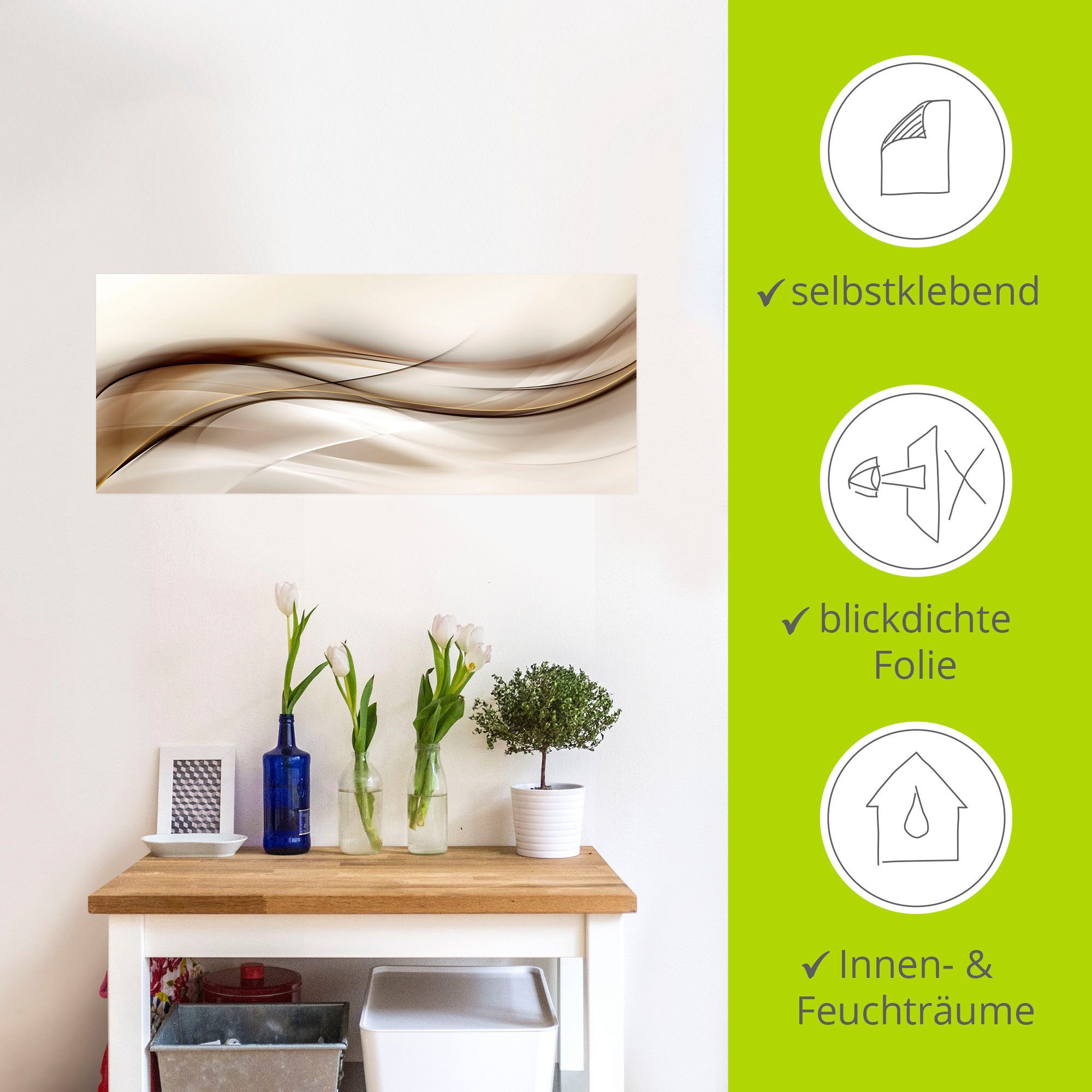 Artland Artprint Bruine abstracte golf als artprint van aluminium, artprint voor buiten, artprint op linnen, poster, muursticker