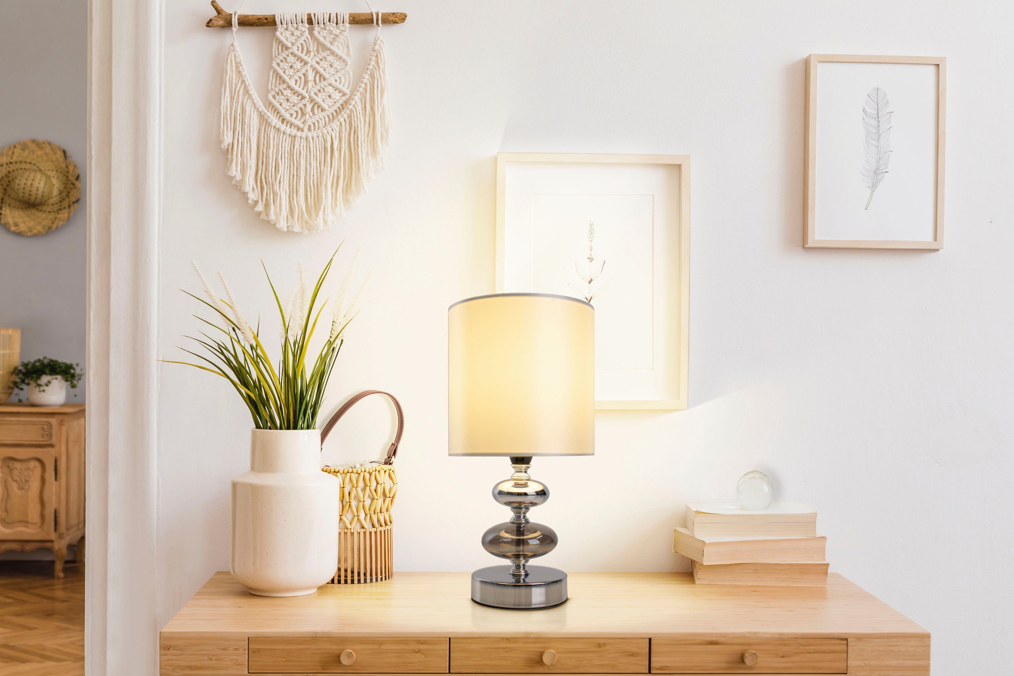 näve Tafellamp Mali E14 max. 40 W, materiaal: metaal/glas/textiel, kleur: wit/chroom, IP20