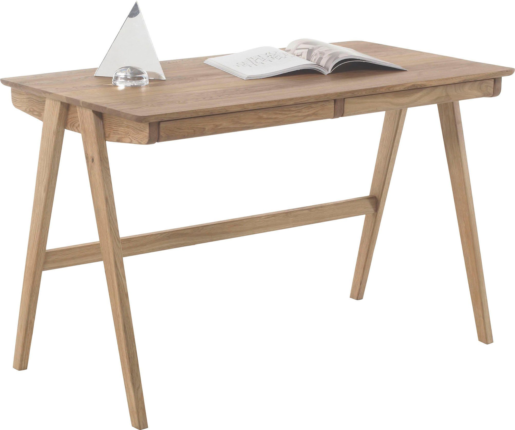 MCA furniture Bureau Delia Noesteiken massief hout geolied met laden, breedte 120 cm