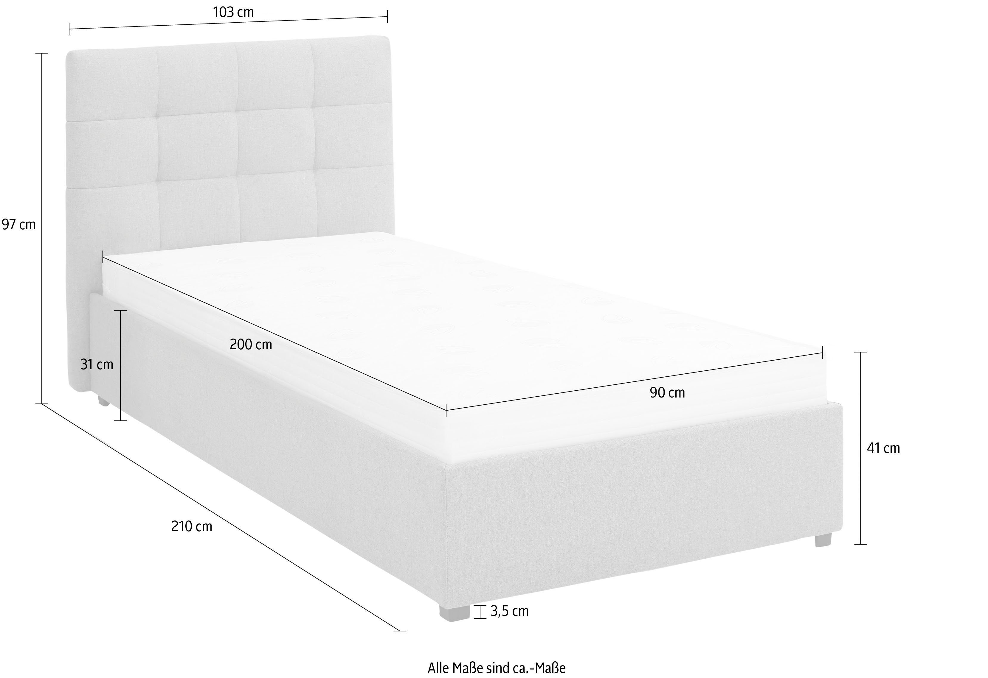 Lüttenhütt Gestoffeerd bed Endres met bedkist, naar keuze zonder matras/lattenbodem of incl. matras