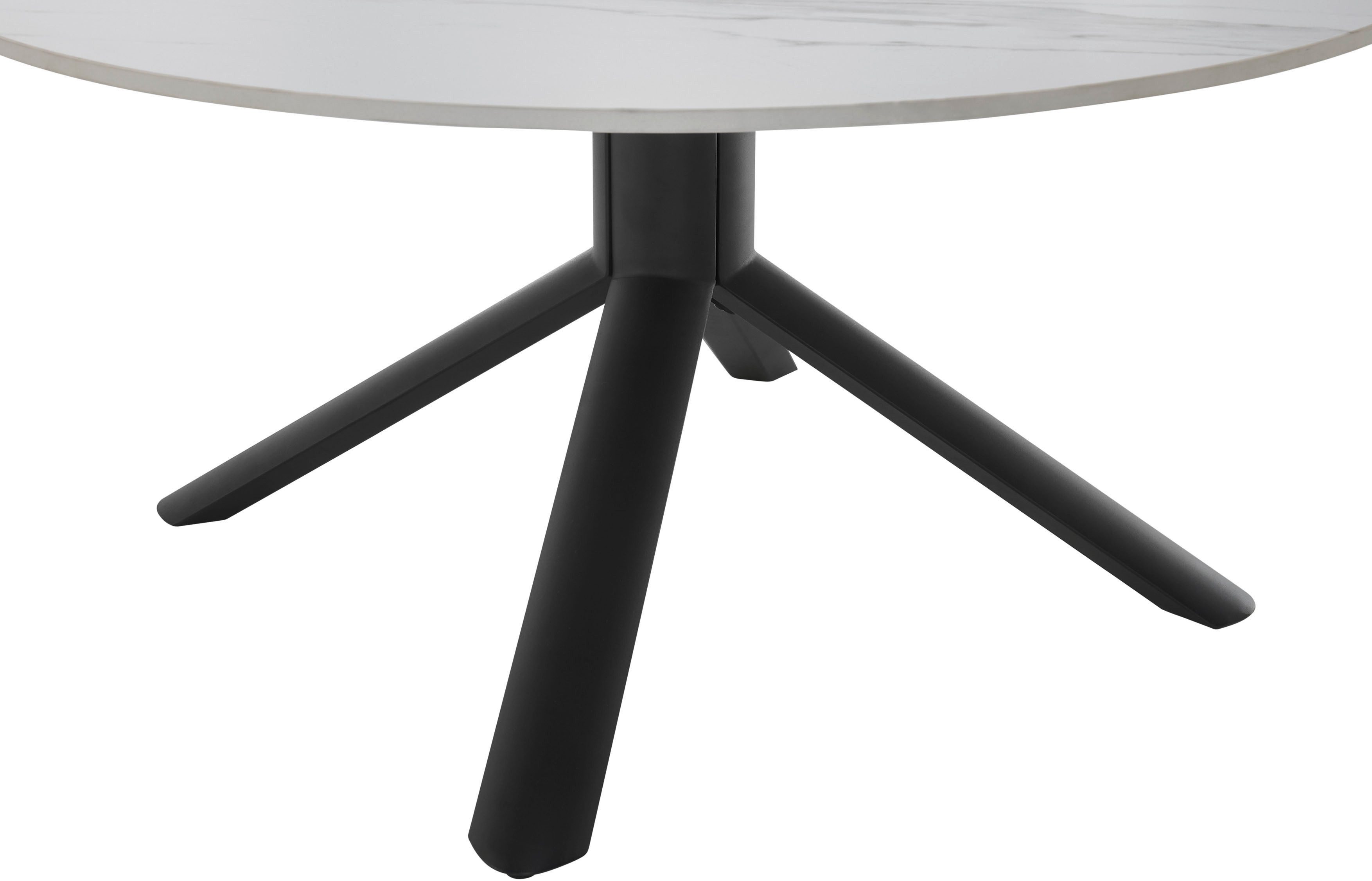 Stolkom Salontafel Joanna ronde eettafel keramiek, wit gemarmerd, BxH 90x45 cm Keramische oppervlakte wit gemarmerd, 4-poots frame mat zwart