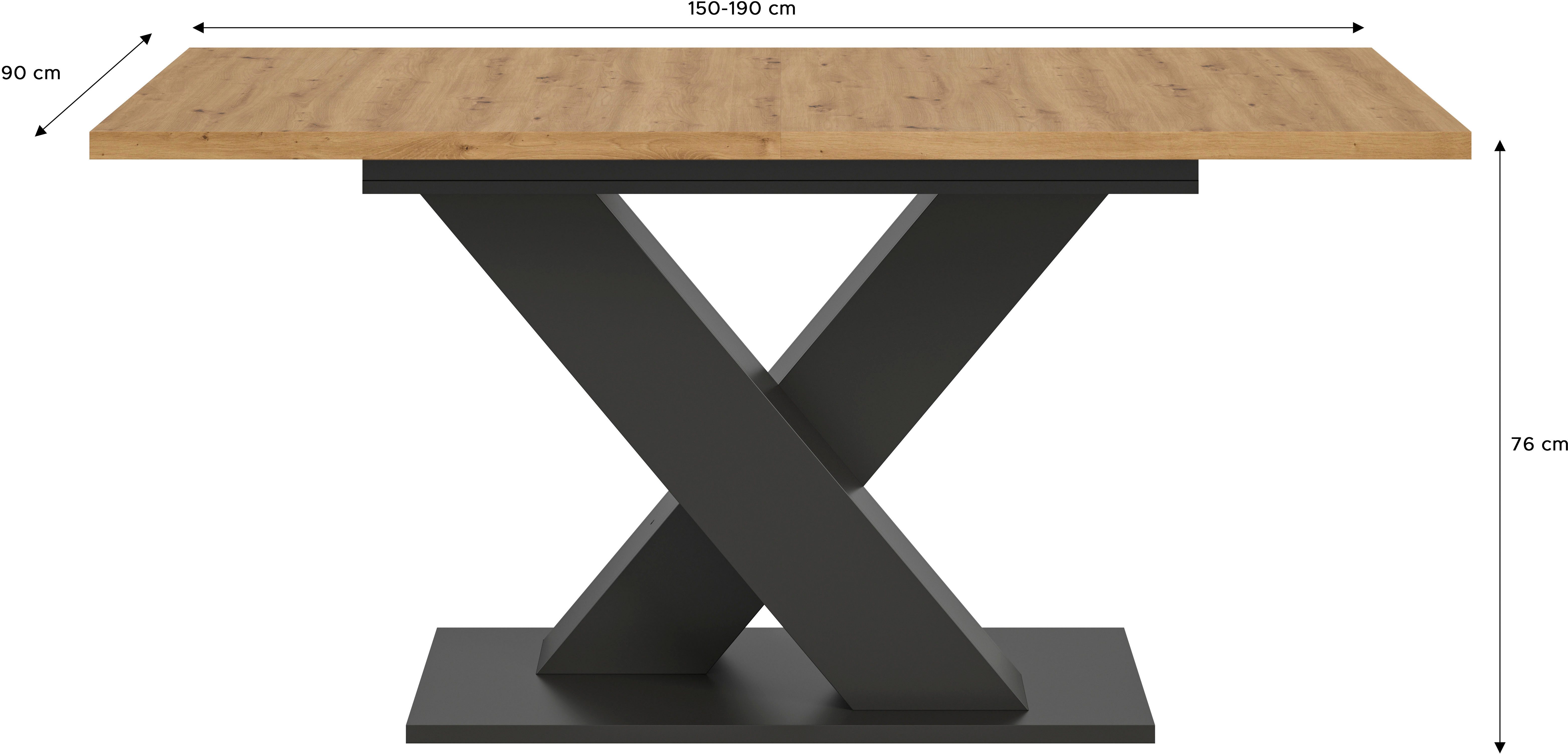 INOSIGN Eettafel Motus, uitschuifbaar 150 - 190 cm, inclusief 40 cm inlegplaat