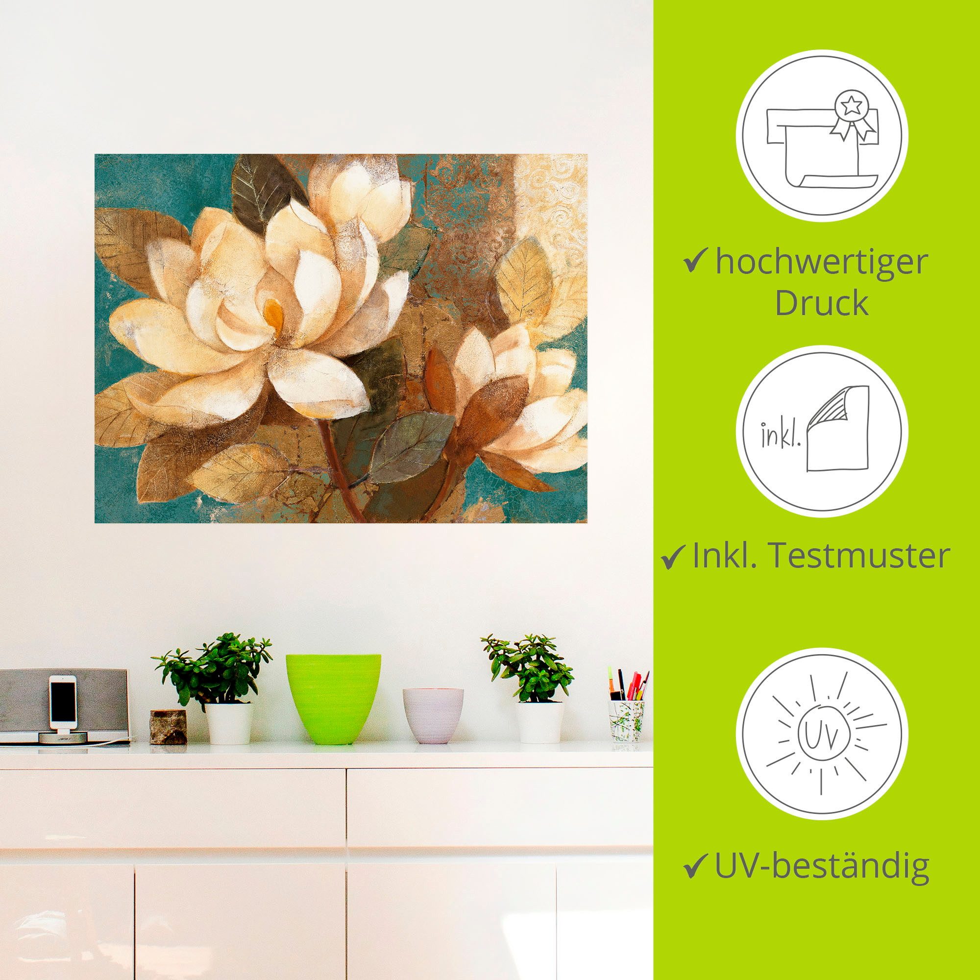 Artland Artprint Turquoise magnolia's als poster, muursticker in verschillende maten