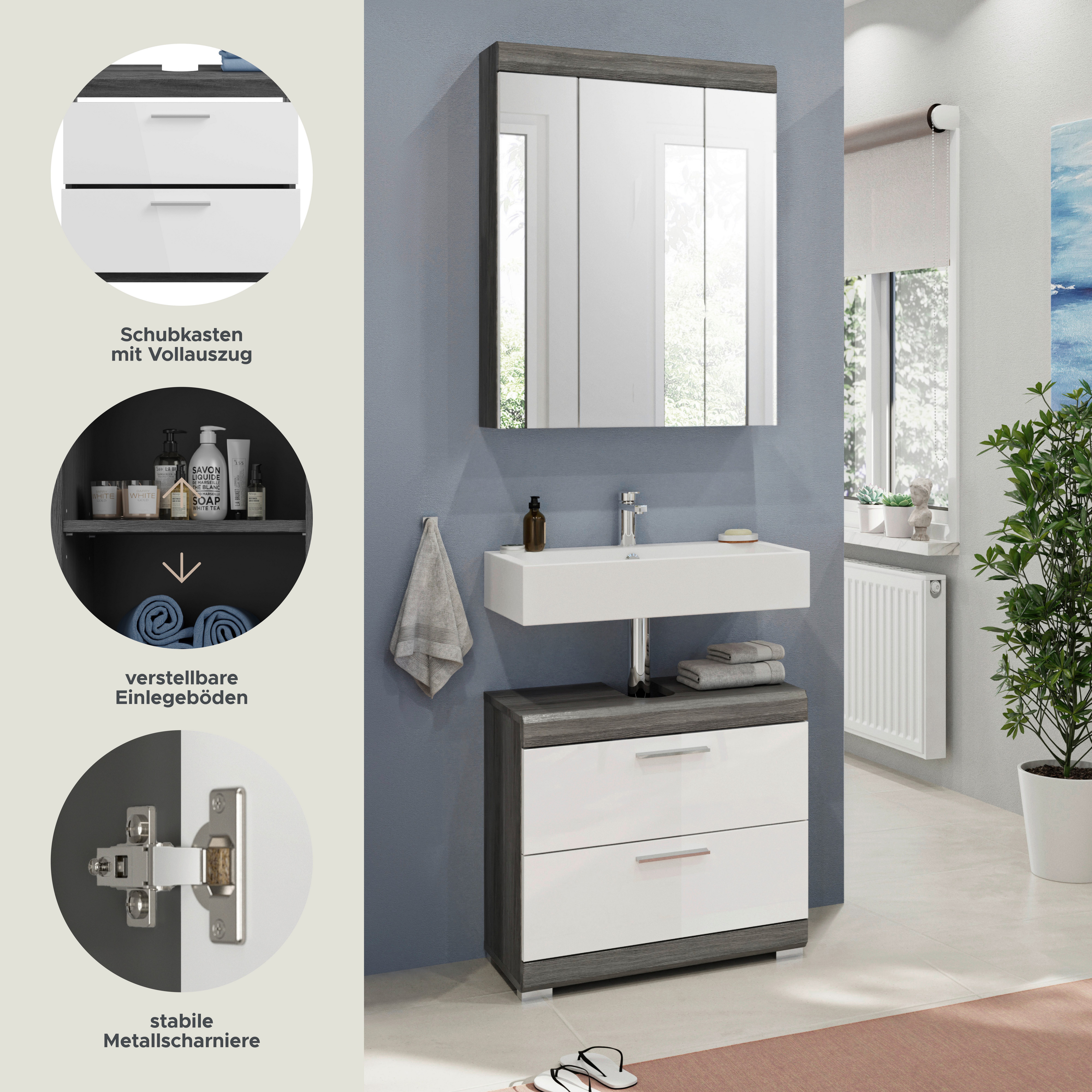 INOSIGN Badkamerserie Siena, 2-delig, bestaande uit: onderkast voor wastafel, spiegelkast in verschillende kleuren verkrijgbaar, badkamermeubels, combinatie, badkamer (set, 2-delig)