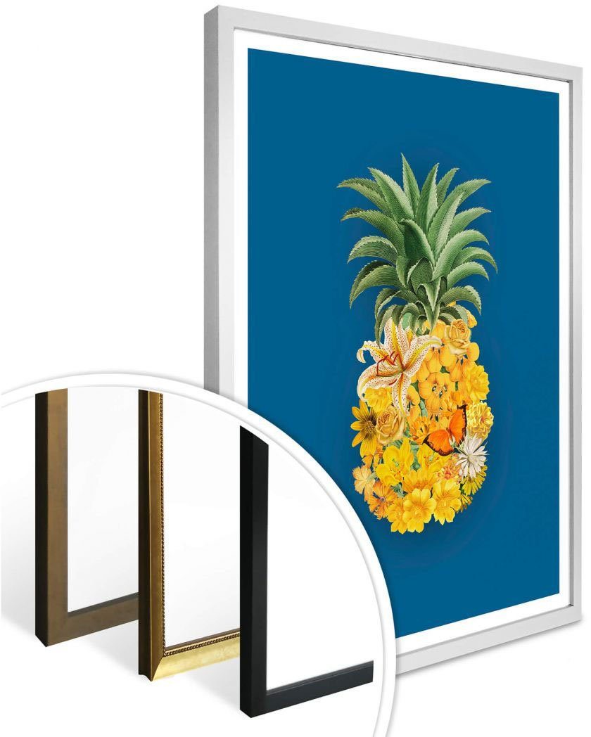 Wall-Art Poster Ananas bloem blauw Poster zonder lijst (1 stuk)
