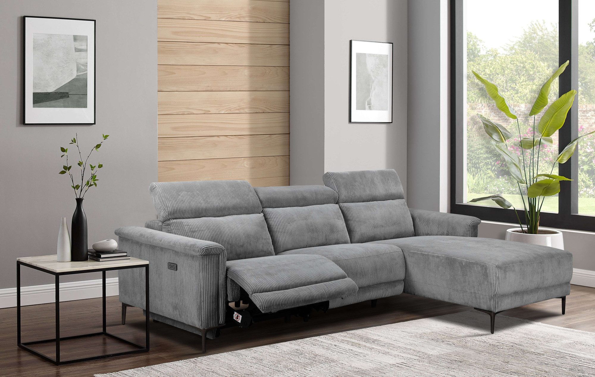 Places of Style Hoekbank Lund in cord, L-vorm, 261 cm, handmatige en elektrische relaxfunctie