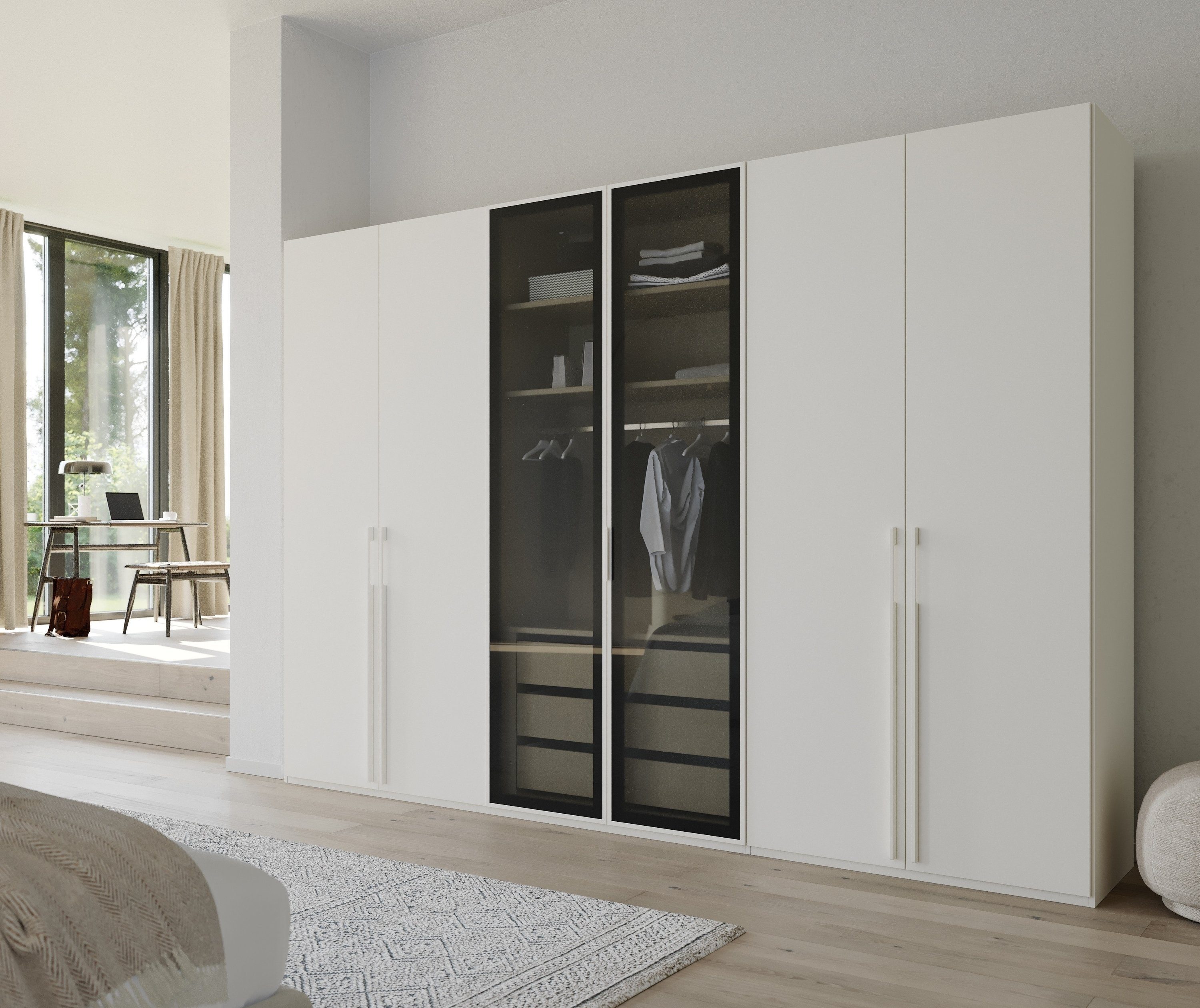 rauch Draaideurkast Kledingkast kast garderobe SKAT SHINE met hoogwaardige, transparant grijs glas inclusief uitgebreid toebehoren made in germany