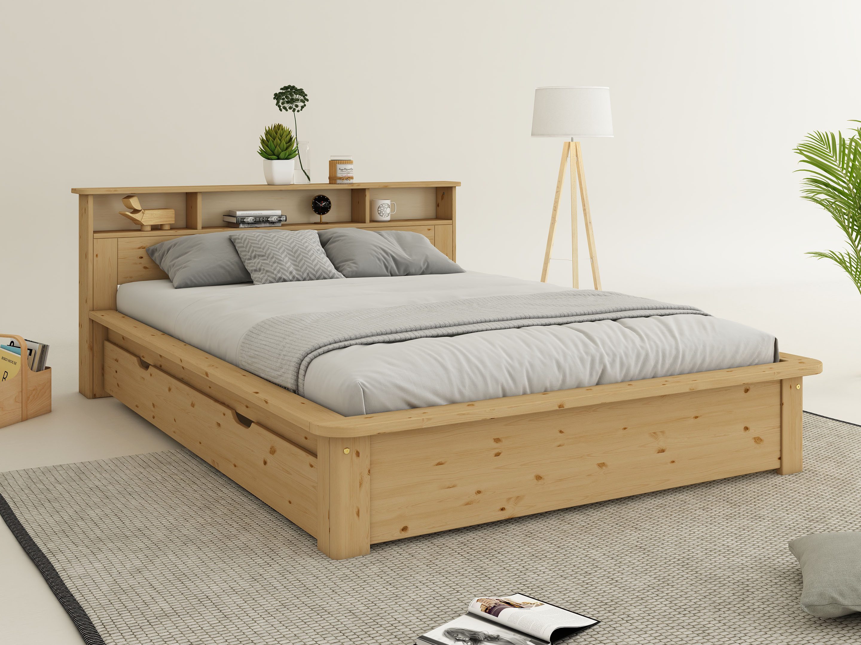 Home affaire Massief houten ledikant "KERO" BESTSELLER! Opbergruimte in het hoofdeinde gecertificeerd massief hout (grenen), optioneel met lade