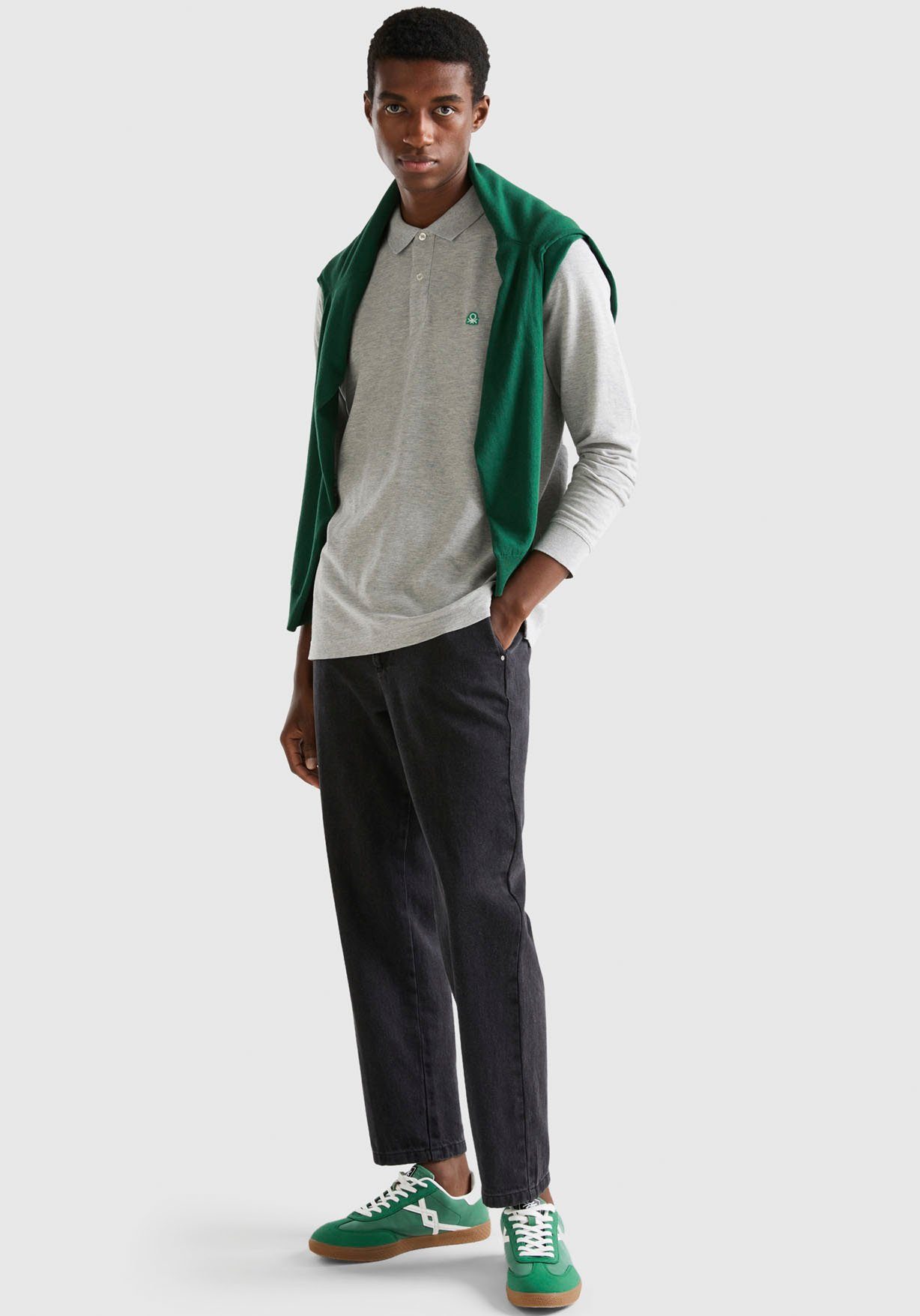 United Colors of Benetton Poloshirt met lange mouwen met splitjes opzij