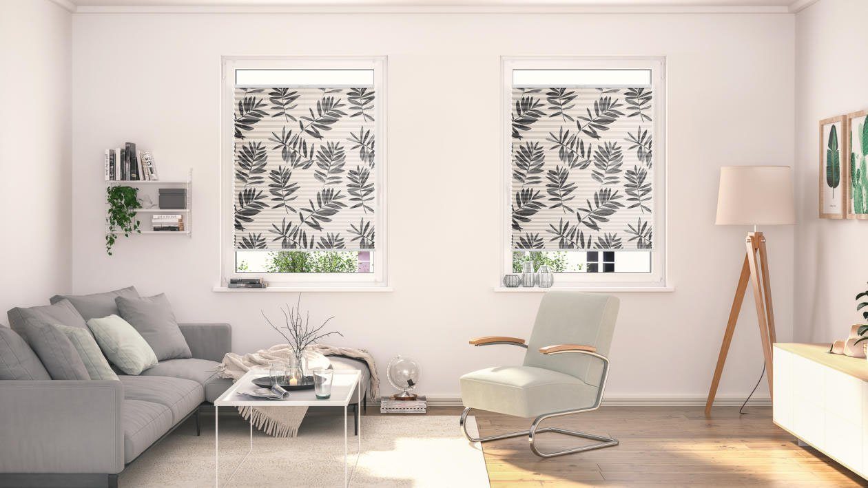 LICHTBLICK Plissé Klemmfix, zonder boren, ondoorzichtig, black Watercolor branches (1 stuk)