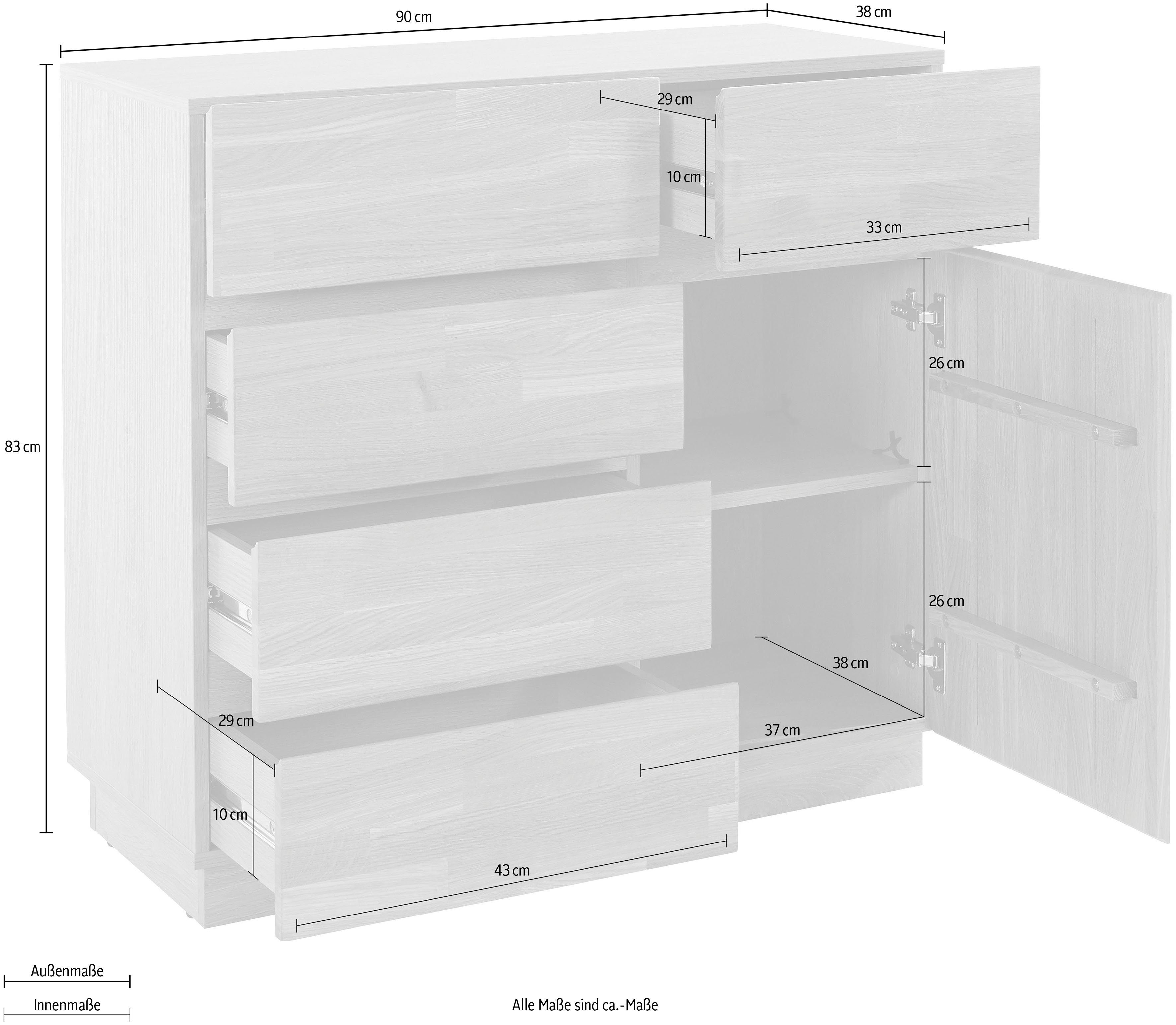 Home affaire Kast Laima Breedte 90 cm, met 5 lades, deels massief, FSC®-gecertificeerd