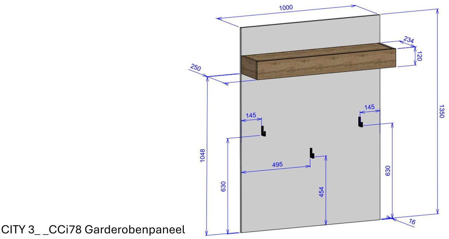 INOSIGN Kapstokpaneel GIRON/CiTY, Wandplank in Wotan Eik, Hal garderobe met hoedplank