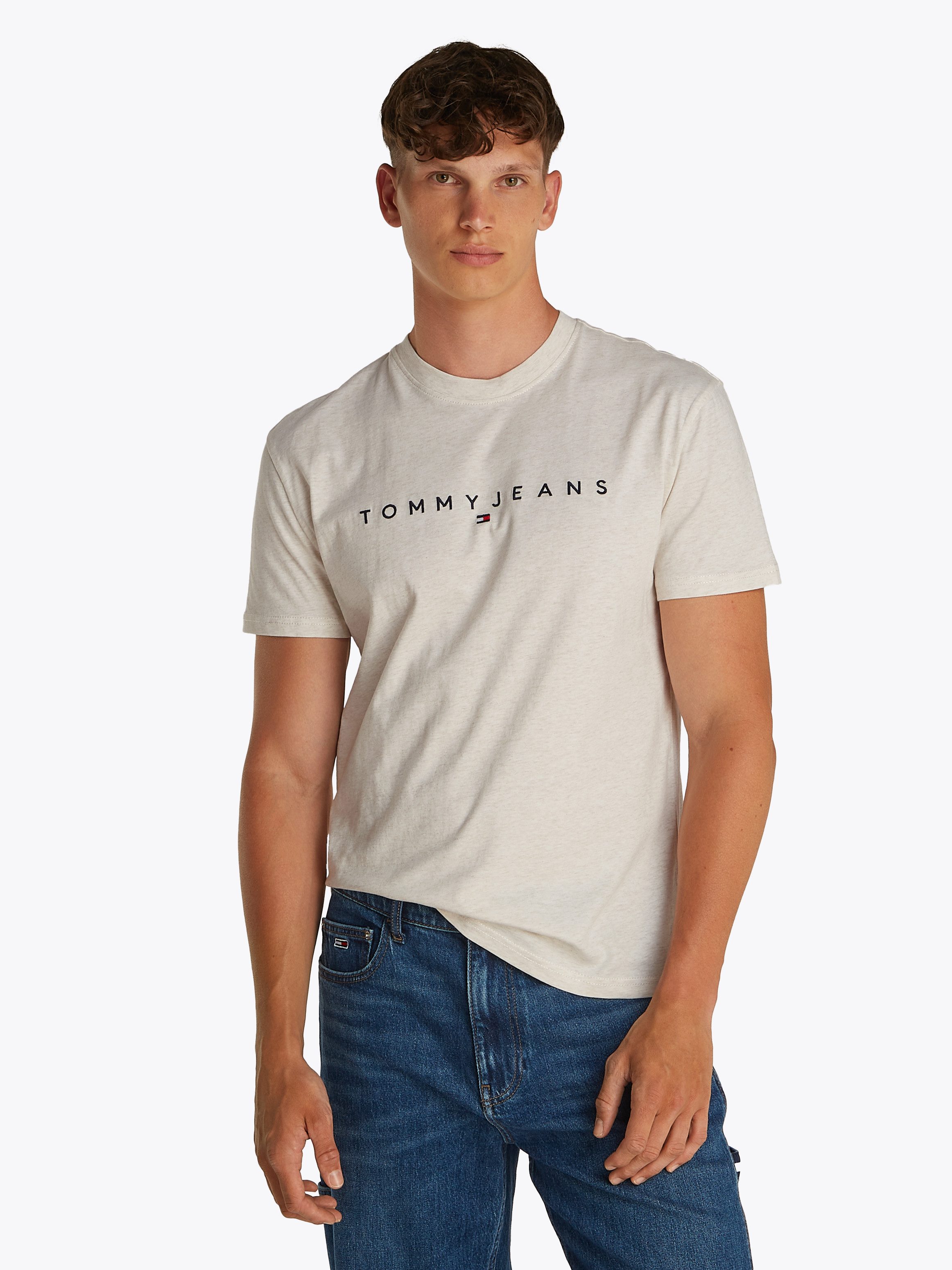 Tommy Jeans Plus Shirt met ronde hals TJM REG LINEAR LOGO TEE EXT in grote maten, logoprint en borduring