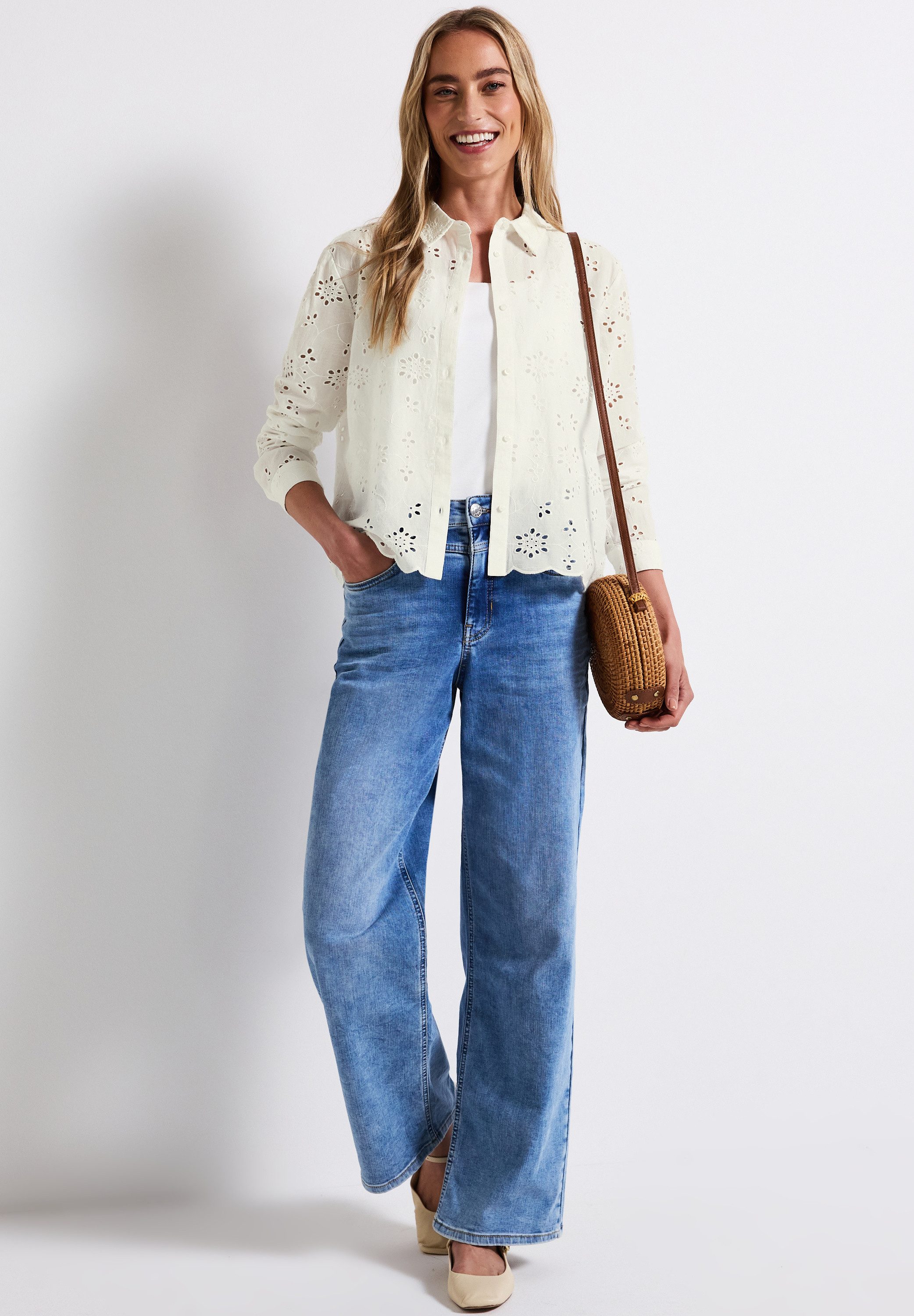 STREET ONE Overhemdblouse met broderie anglaise