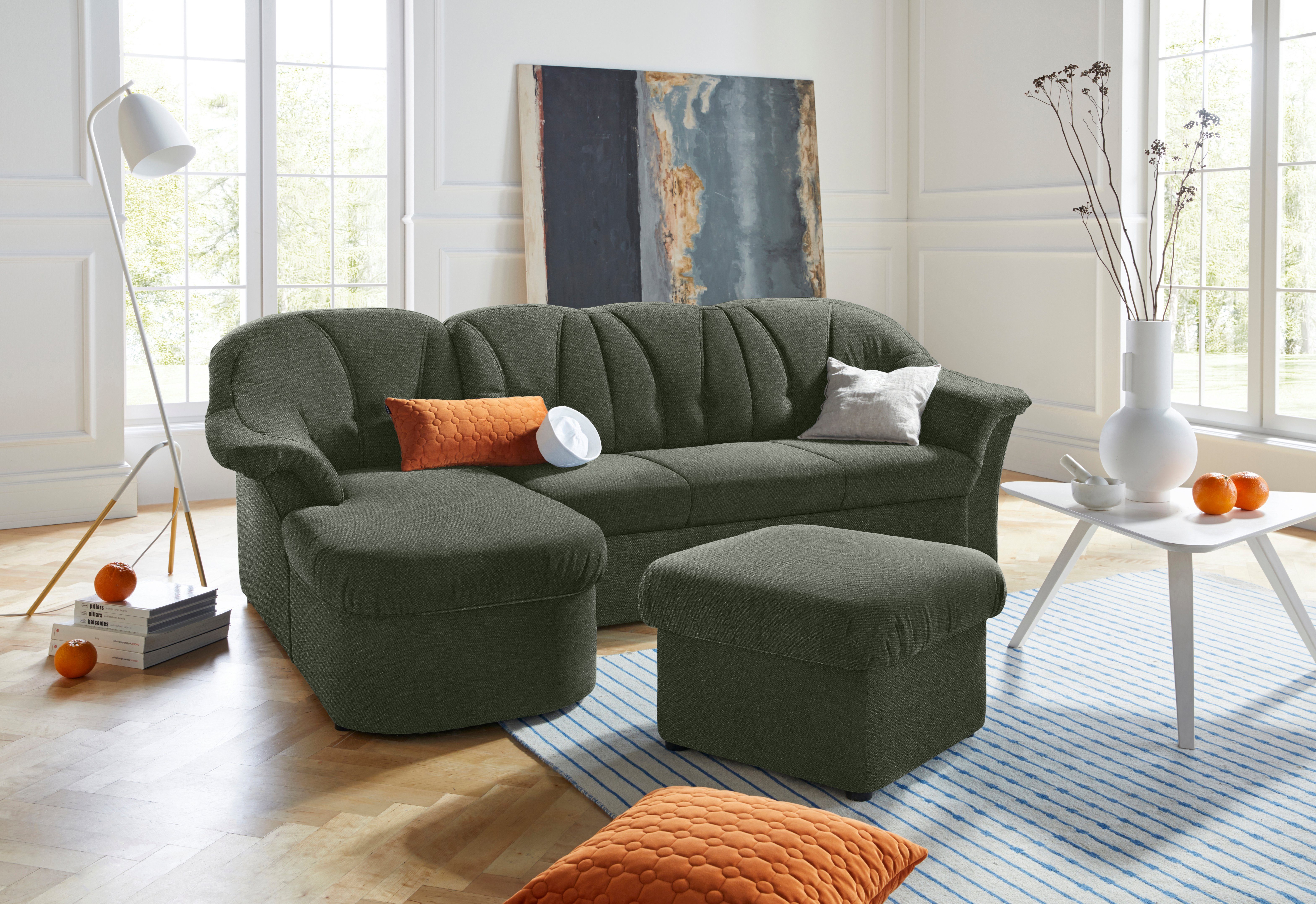 DOMO collection Hoekbank Pegnitz, elegante rugstiksels, comfortabel, L-vorm groen, hoekbanken, Récamier links, Zonder slaapfunctie