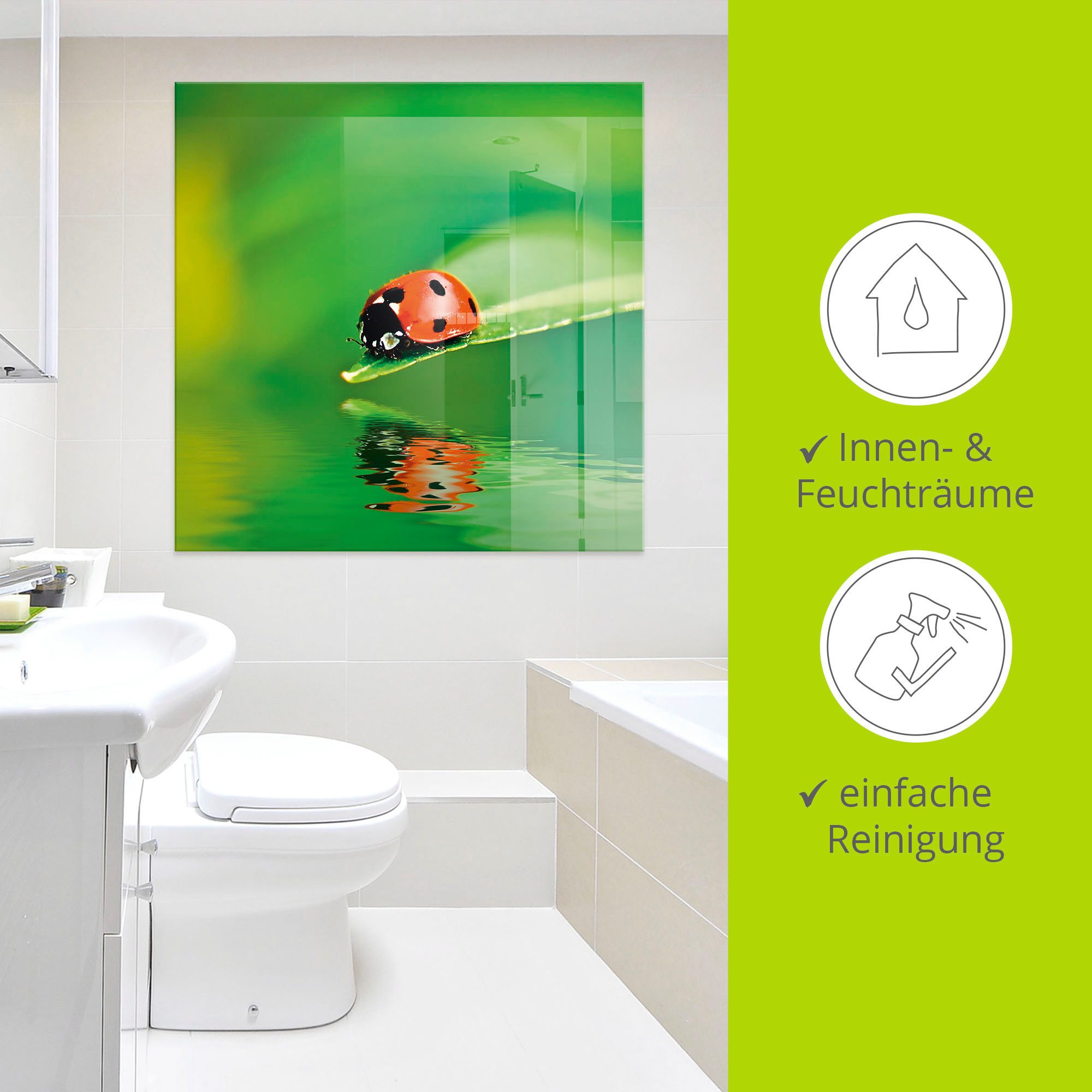 Artland Print op glas Lieveheersbeestje op een blad