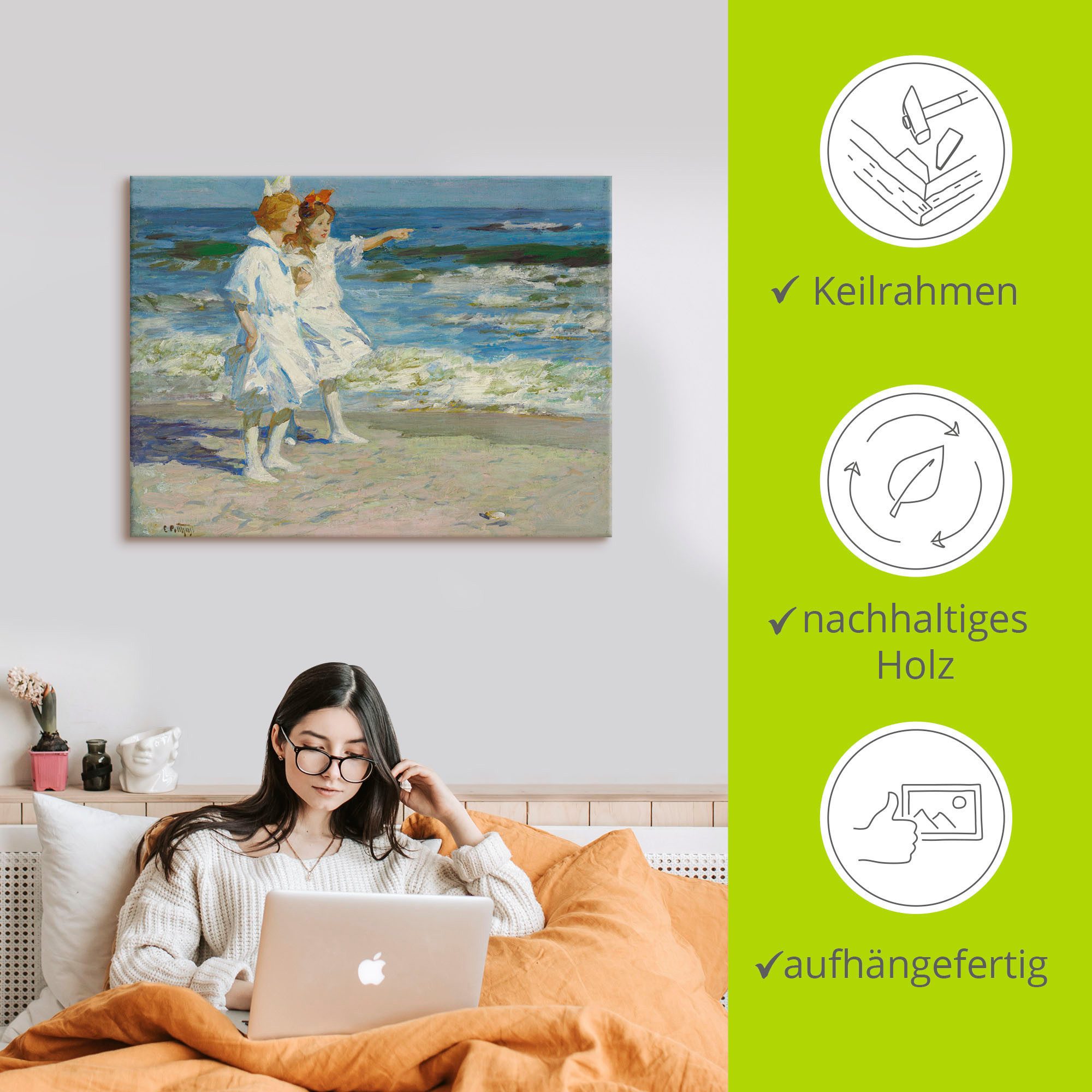 Artland Artprint Meisje aan het strand. als artprint op linnen, muursticker in verschillende maten