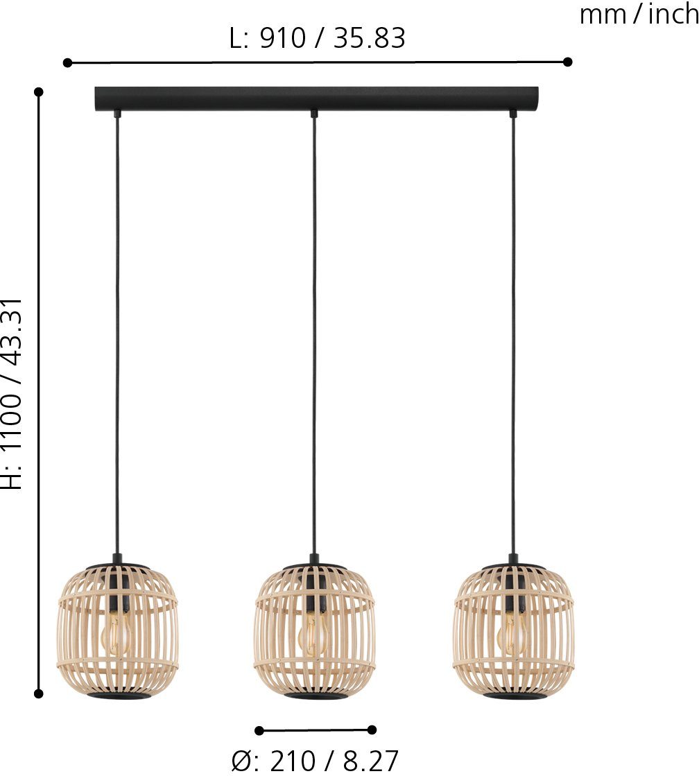 EGLO Hanglamp BORDESLEY zwart / l91 x h110 x b21 cm / excl. 3x e27 (elk max. 28w) / eettafel