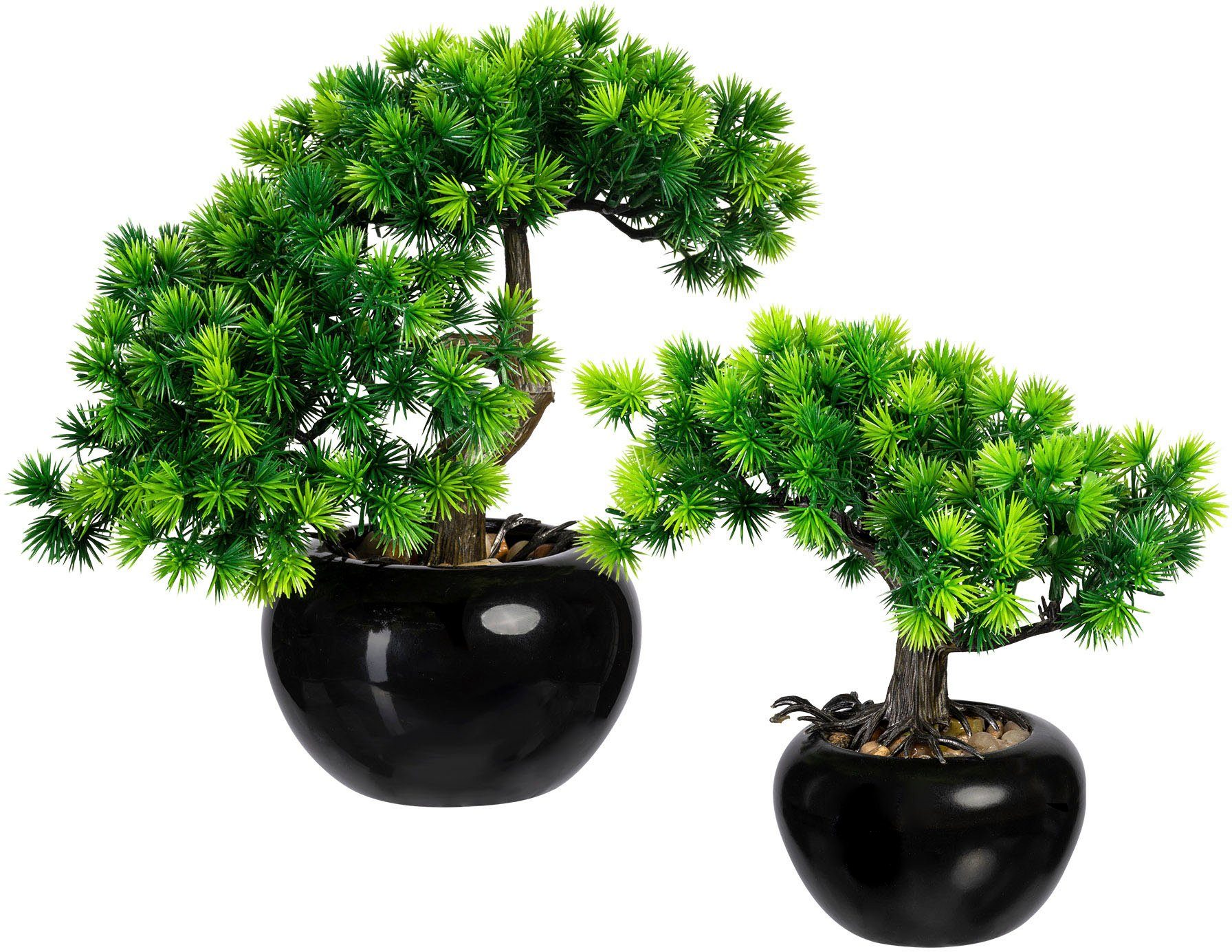 Creativ green Kunstbonsai Bonsai lariks in een keramische pot, set van 2 (2 stuks)