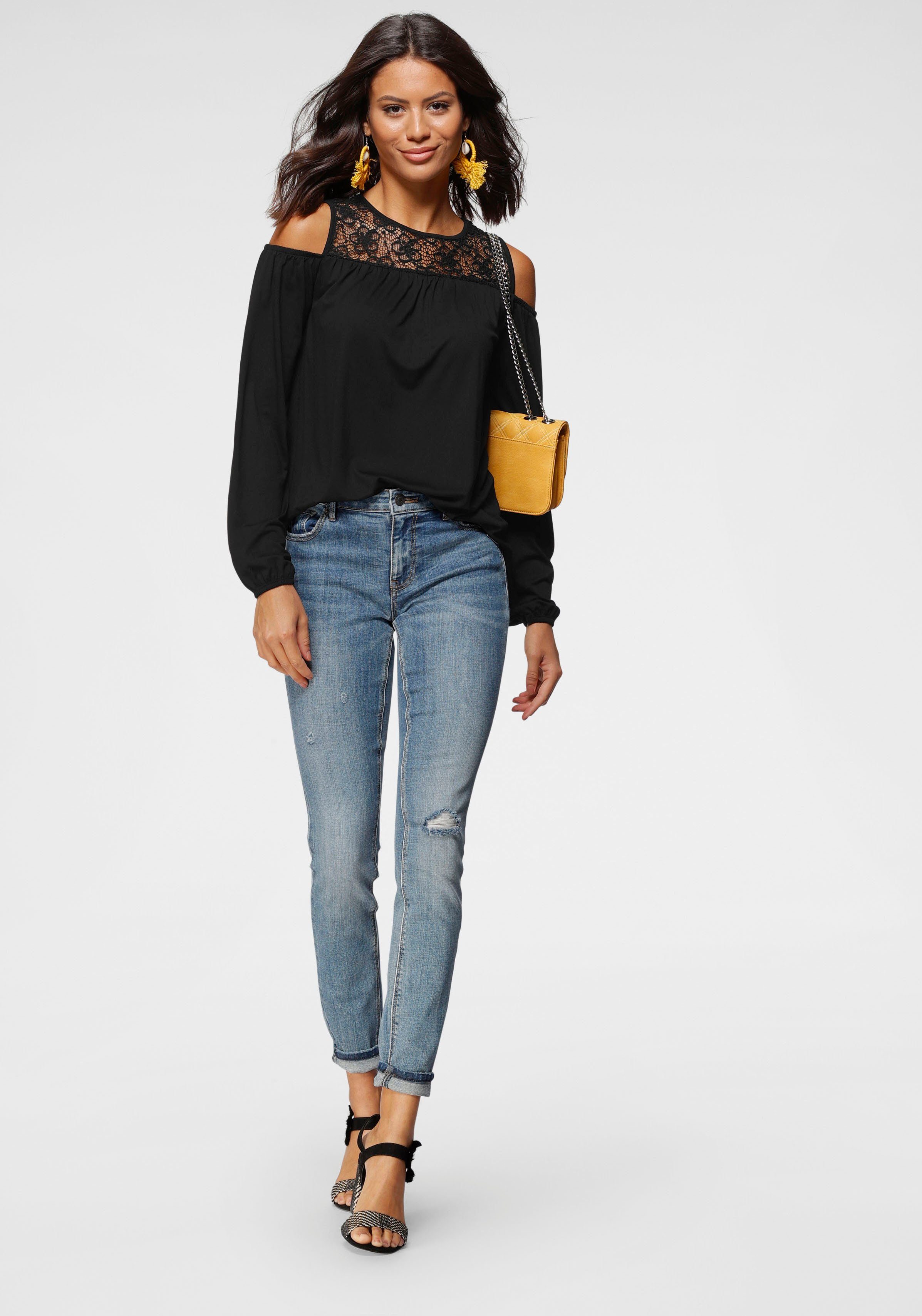 Laura Scott Shirt met lange mouwen casual gesneden, elastisch materiaal, elastiek aan de mouwafsluiting