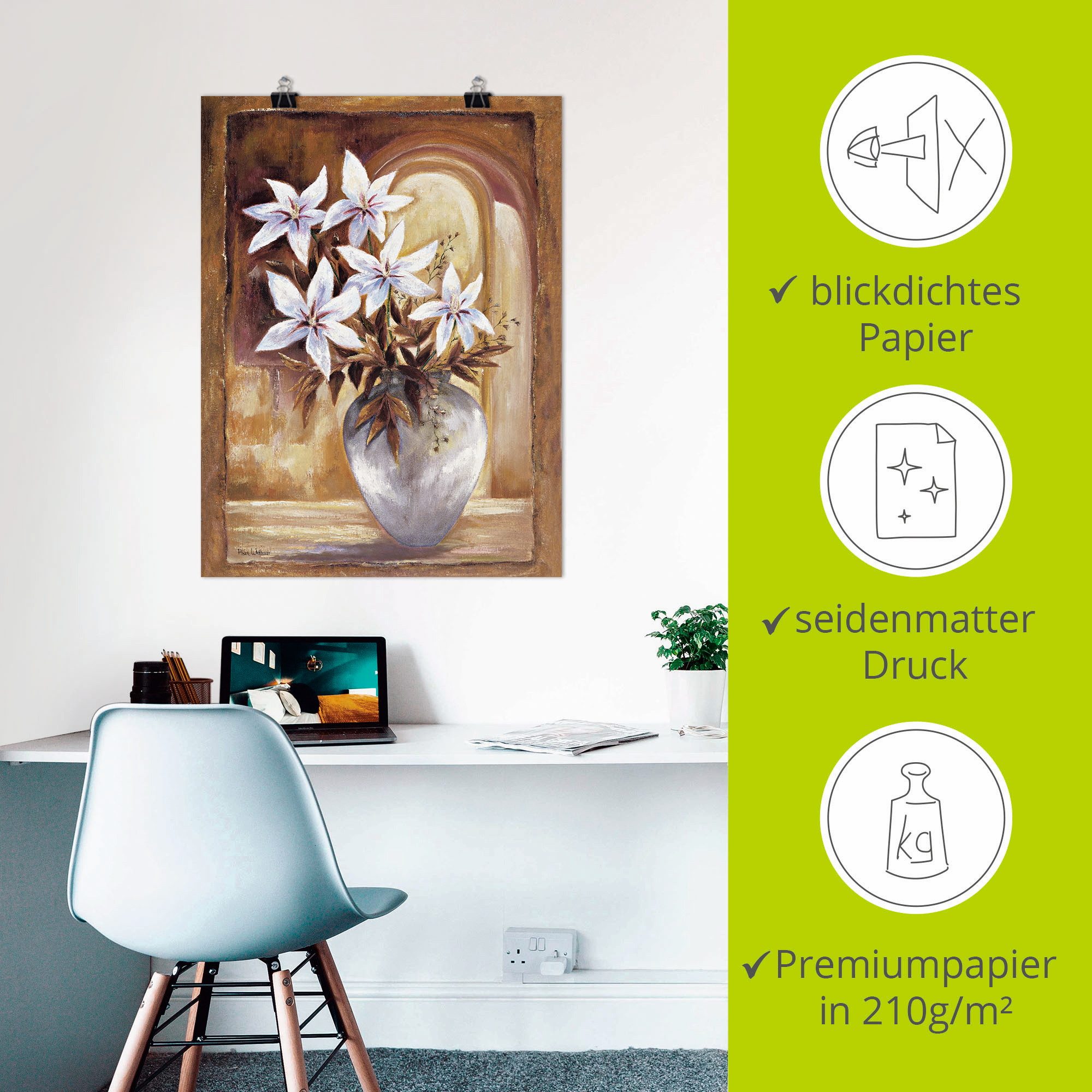 Artland Artprint Witte bloemen in vaas II als artprint op linnen, poster in verschillende formaten maten