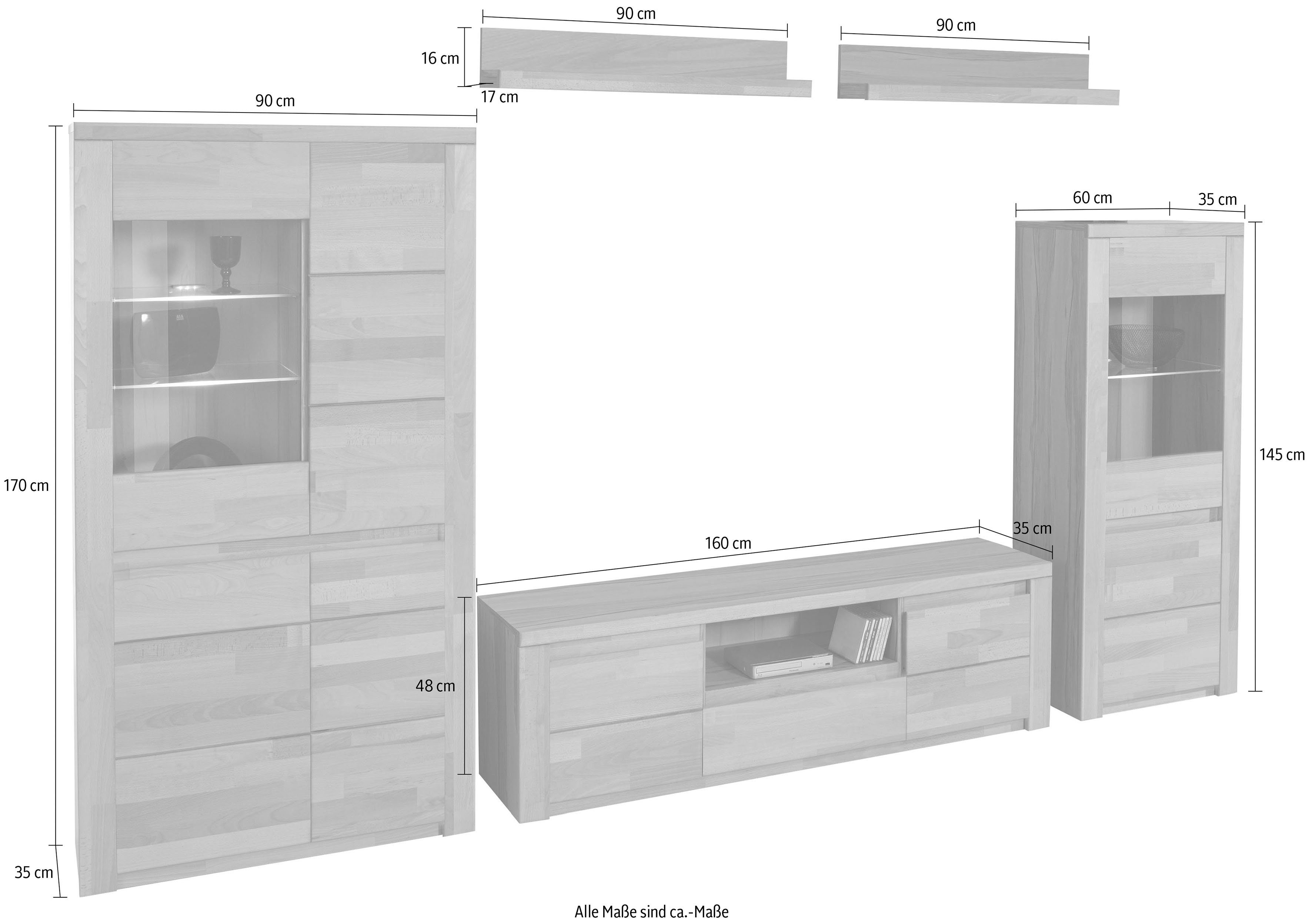 Home affaire Wandmeubel Burani gedeeltelijk massief hout (set, 4-delig)
