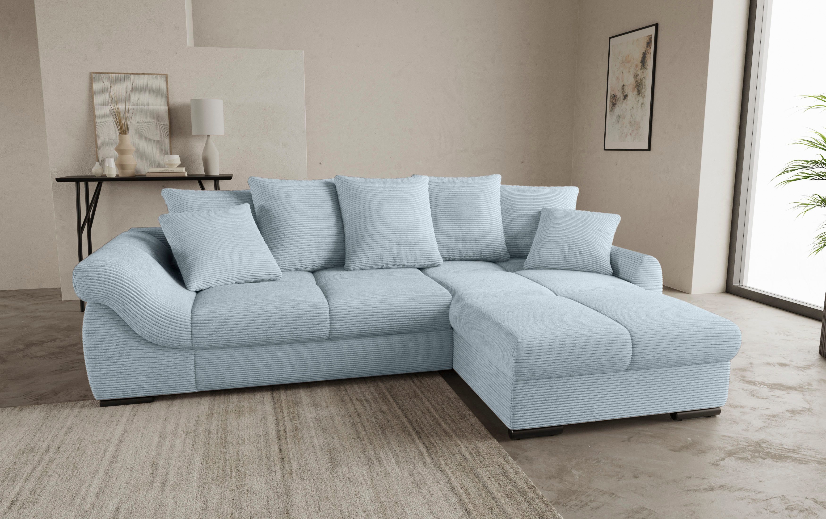 Mr. Couch Hoekbank Livorno DuraFlex L-vorm incl. hoogslaper beduitbreiding, xl bedbox wit gecoat