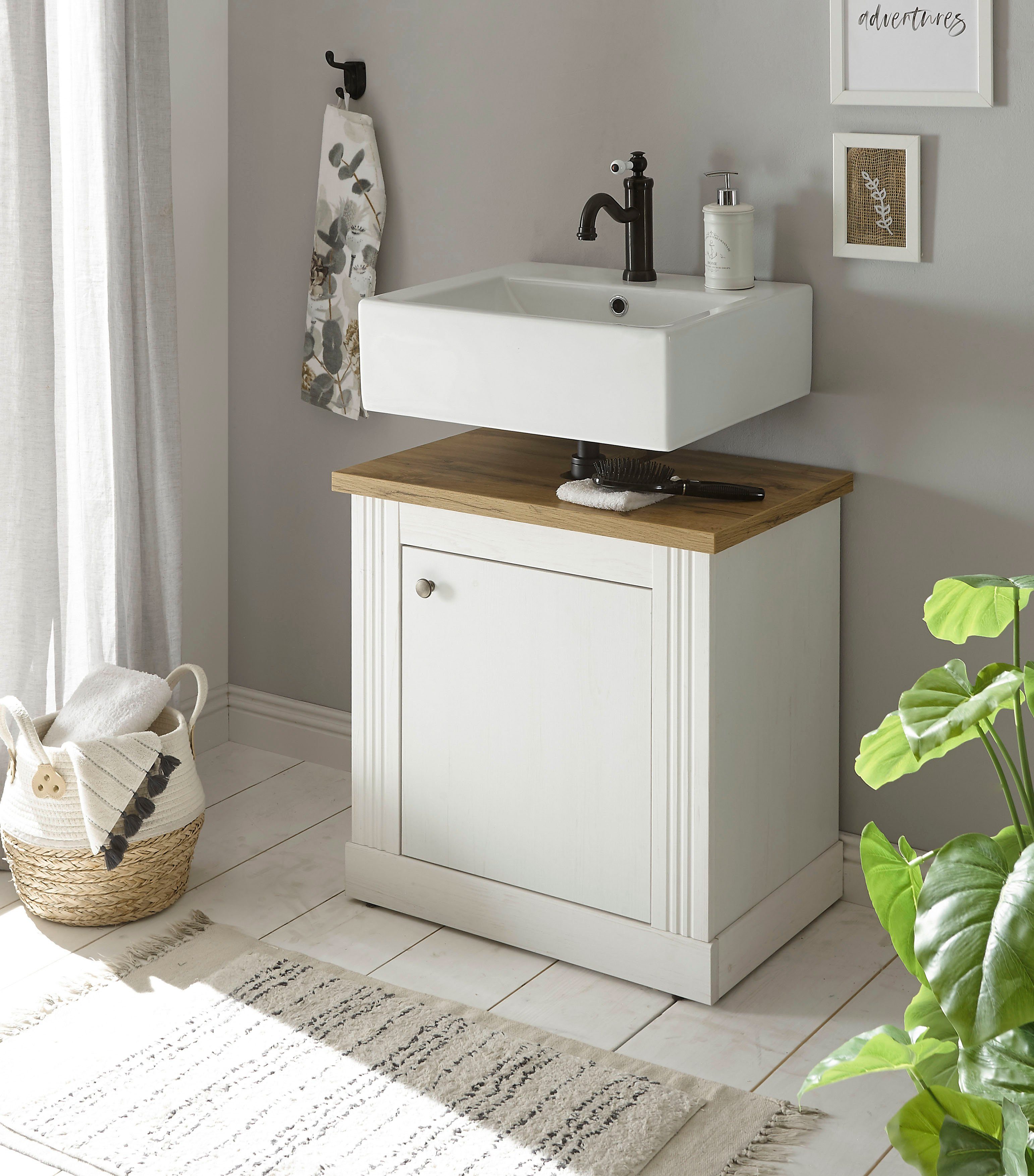Home affaire Wastafelonderkast WESTMINSTER, Waschtisch im Landhausstil, Badschrank mit Metallgriffen in romantische rustieke stijl, exclusief by otto