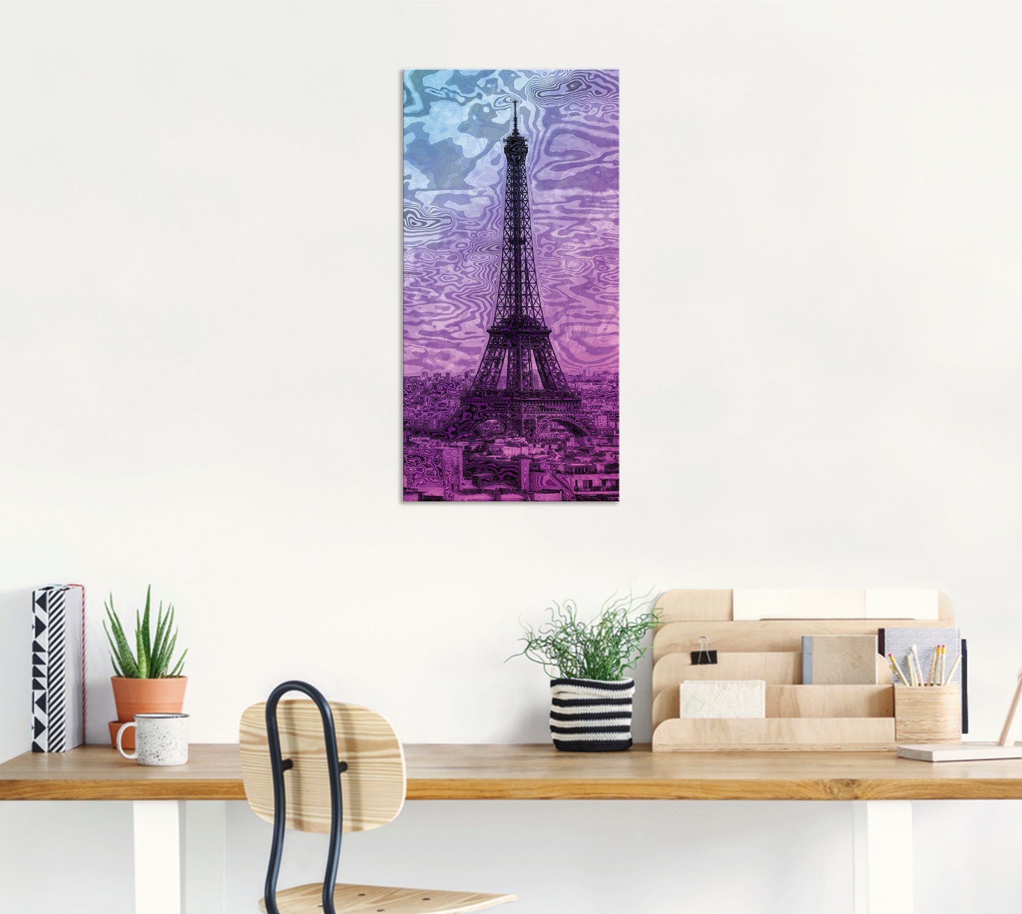 Artland Artprint Parijs Eiffeltoren paars/blauw als artprint van aluminium, artprint voor buiten, artprint op linnen in verschillende maten