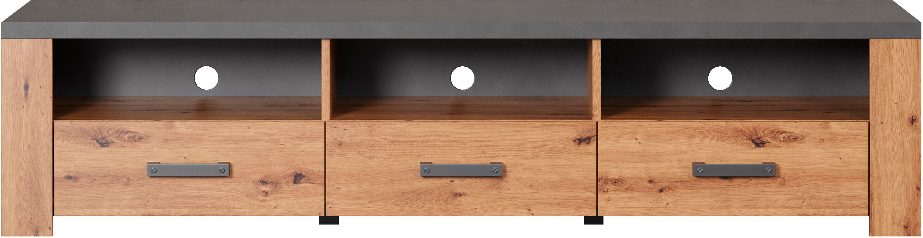 Home affaire Tv-meubel Ambres TV-tafel in matte echt houtlook, met 3 open vakken, breedte 180 cm (1 stuk)