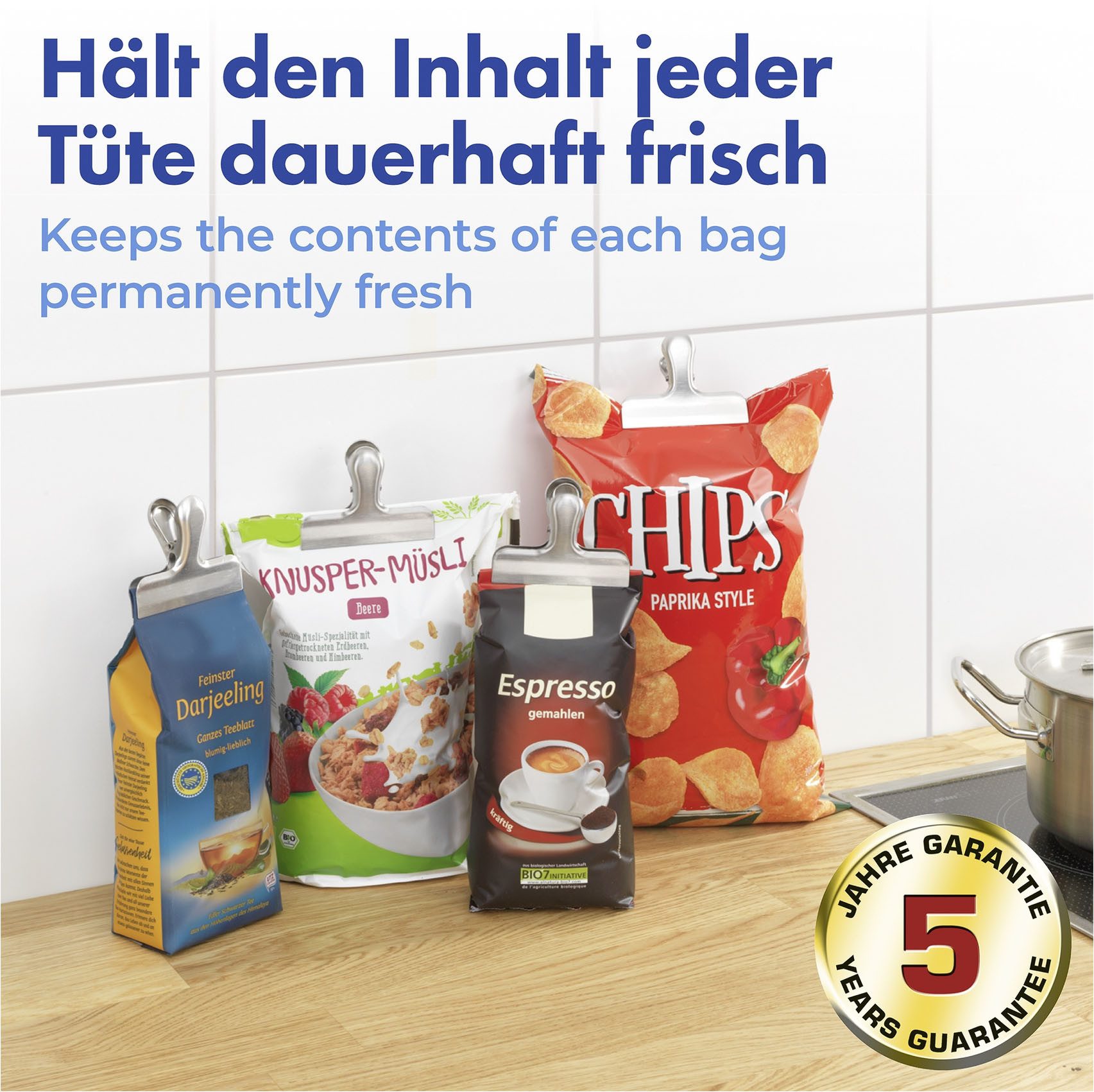 Maximex Sluitklem Roestvrij staal Sluitclips voor voedselverpakkingen, sluiten aroma vers (set, 10-delig)