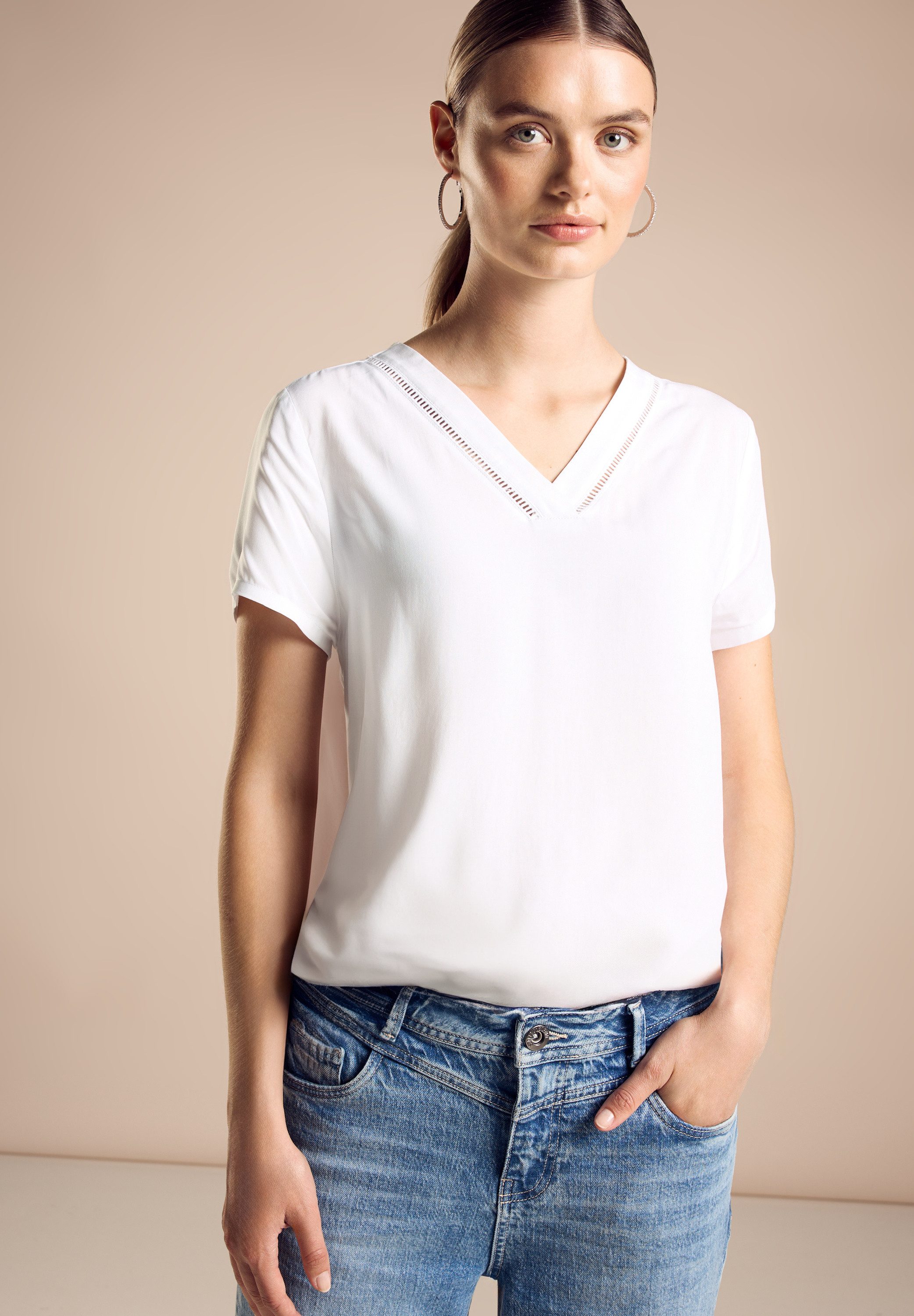 STREET ONE Blouse met korte mouwen met borduurwerk