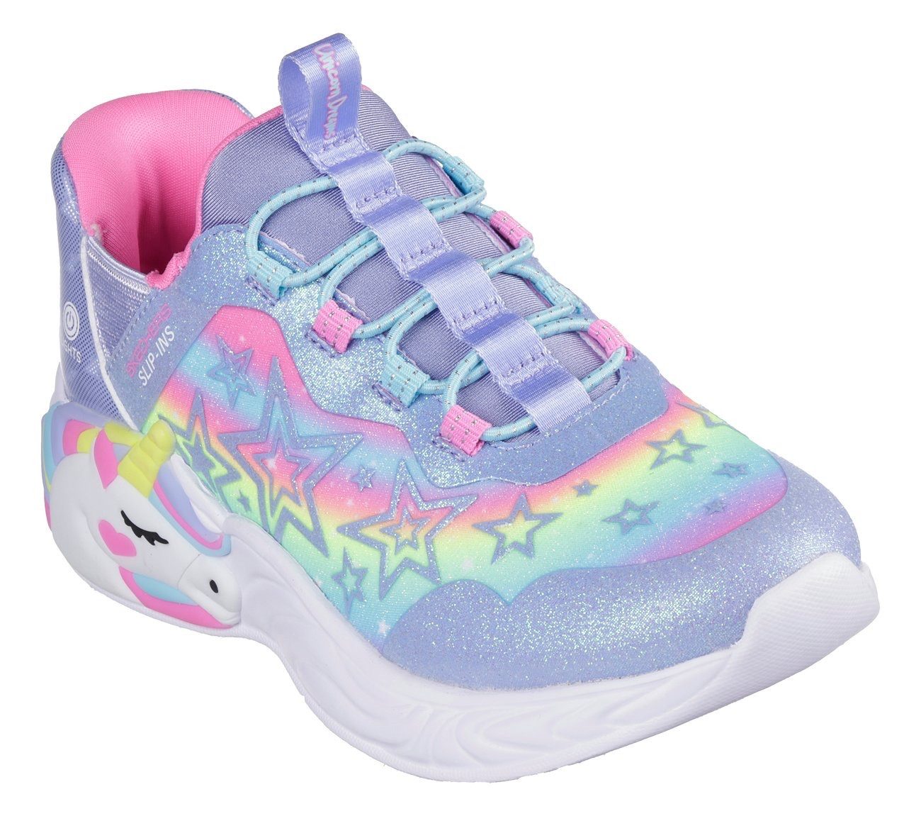 Skechers Slip-on sneakers UNICORN DREAMS LIGHTS , glitter-blink schoen om in te glijden, maat sjabloon om te downloaden meisjes sneakers maat 32 paars
