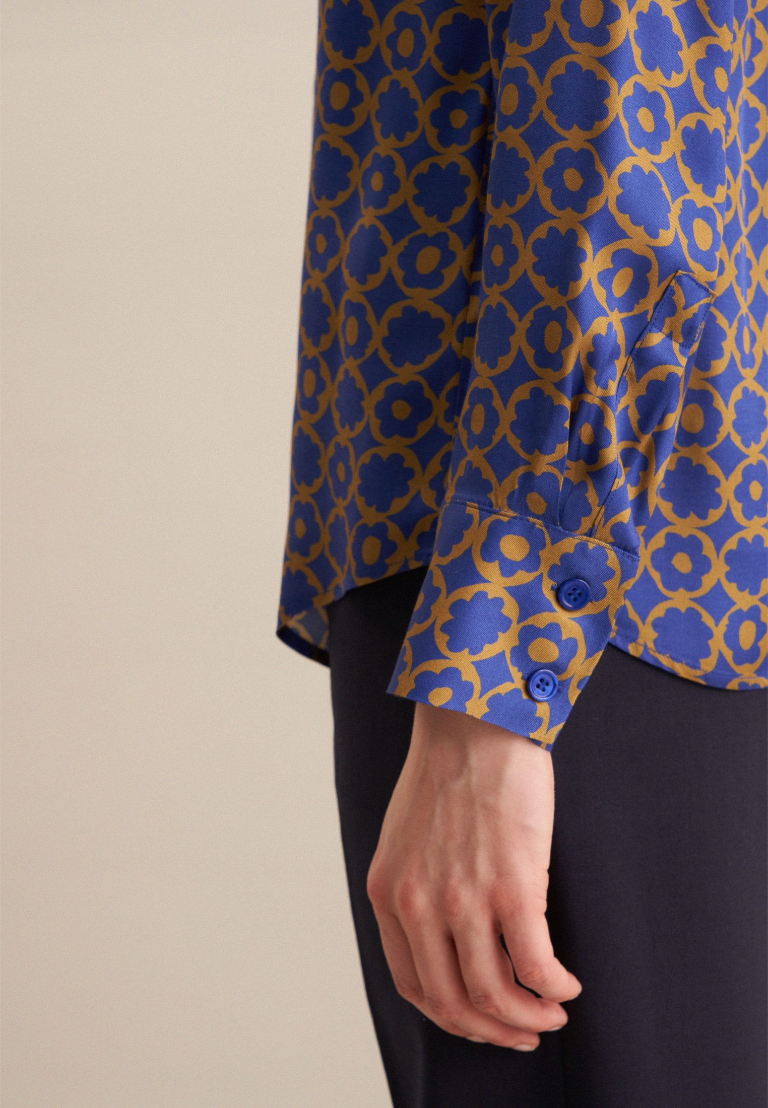 seidensticker Overhemdblouse Zwarte roos Lange mouwen kraag print