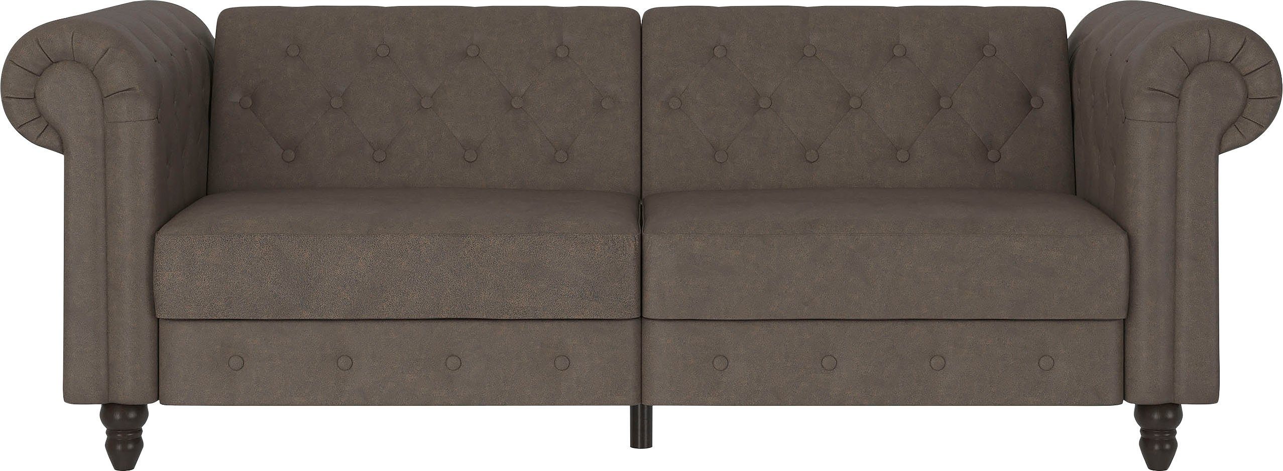 Dorel Home 3-zitsbank Felix, slaapbank 236 cm(ligoppervlak 108 x 190 cm), rugleuning 3-voudig verstelbaar, velours, kunstleer, luxe vintage microvezel