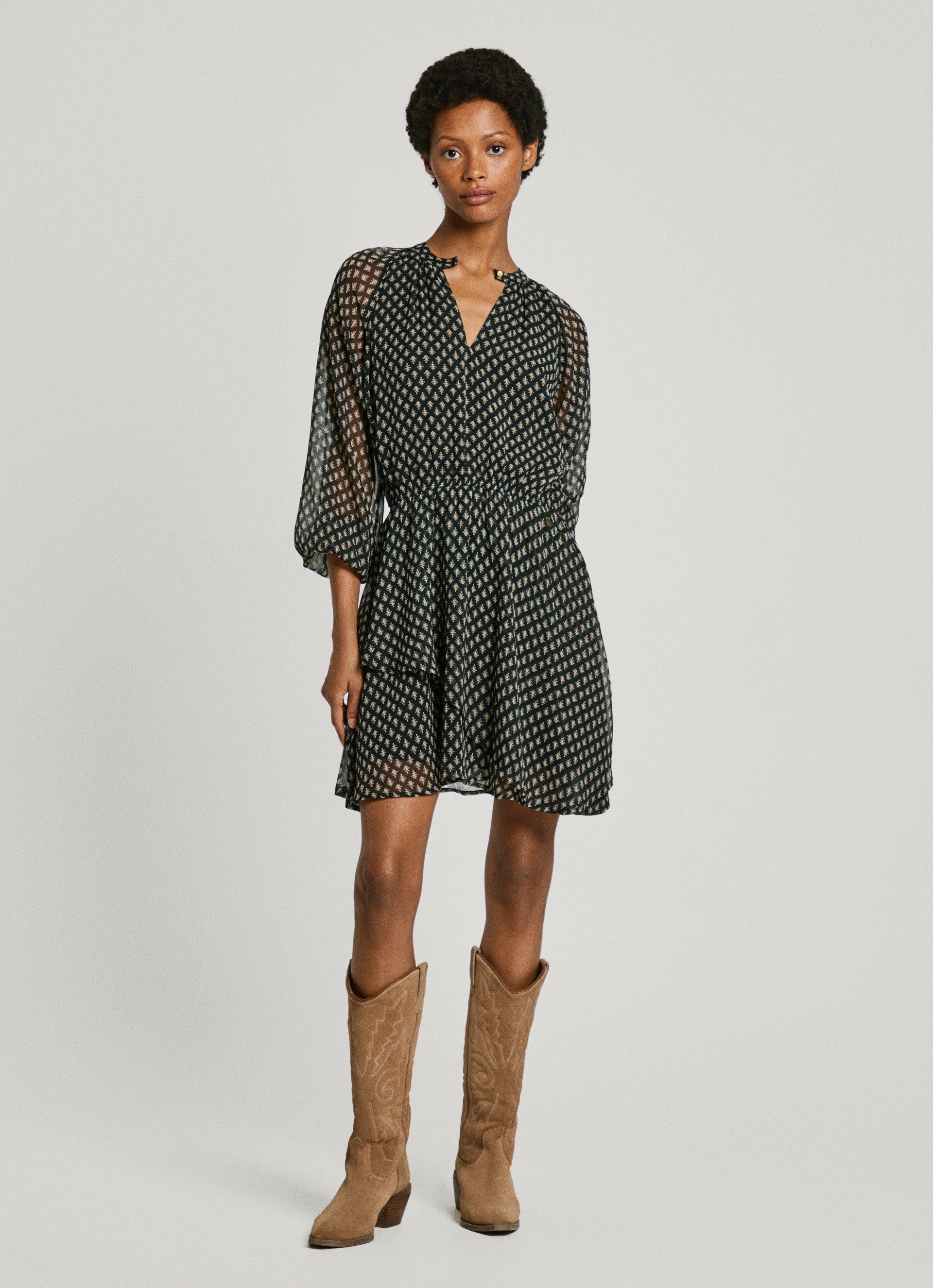 Pepe Jeans Gedessineerde jurk Salina met lange, halftransparante mouwen