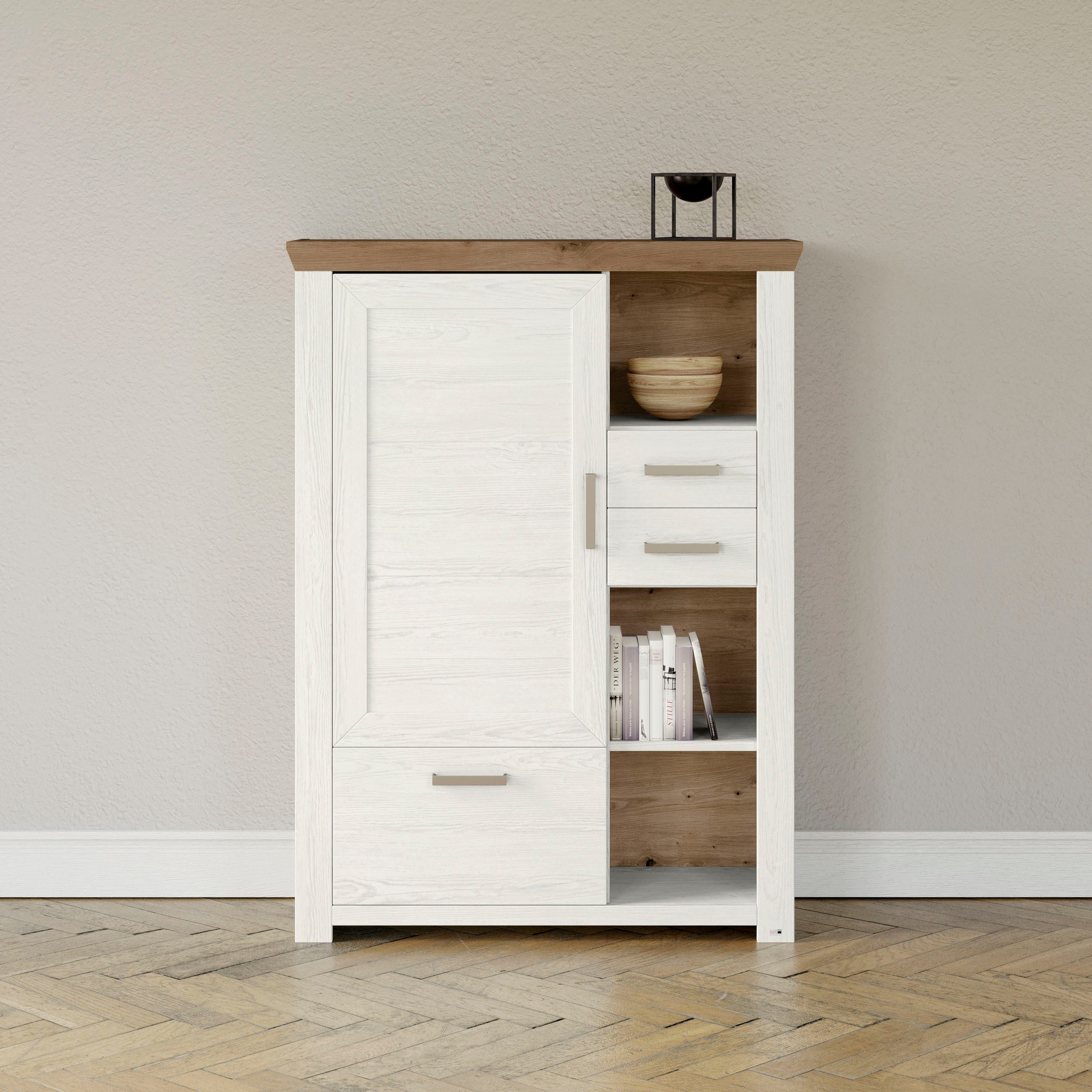 set one by Musterring Highboard York Type 25 en 26, in 3 kleurvarianten, verlichting optioneel, breedte 105 cm highboards wit