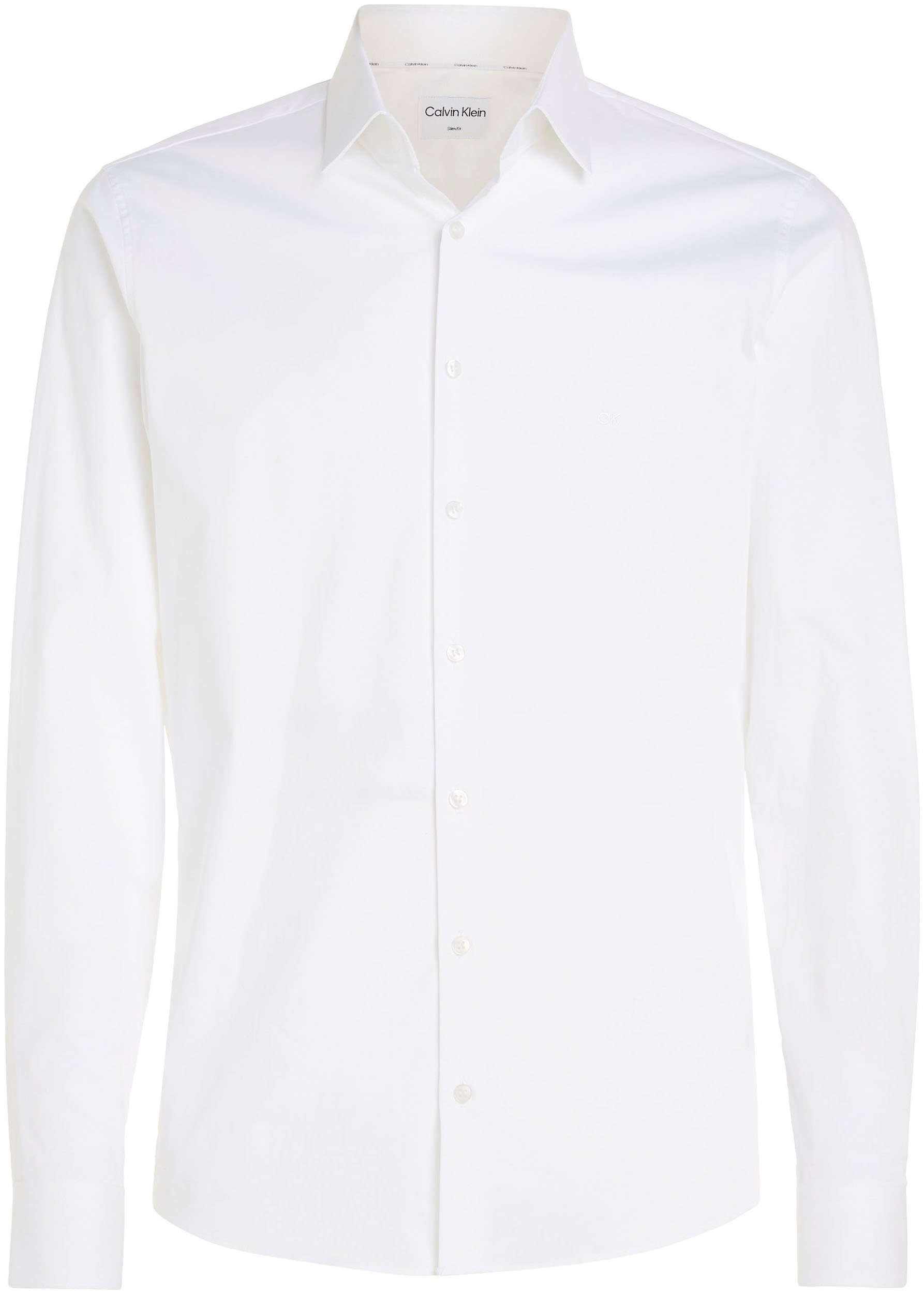 Calvin Klein Businessoverhemd POPLIN STRETCH SLIM SHIRT met kent-kraag, logoprint op borsthoogte