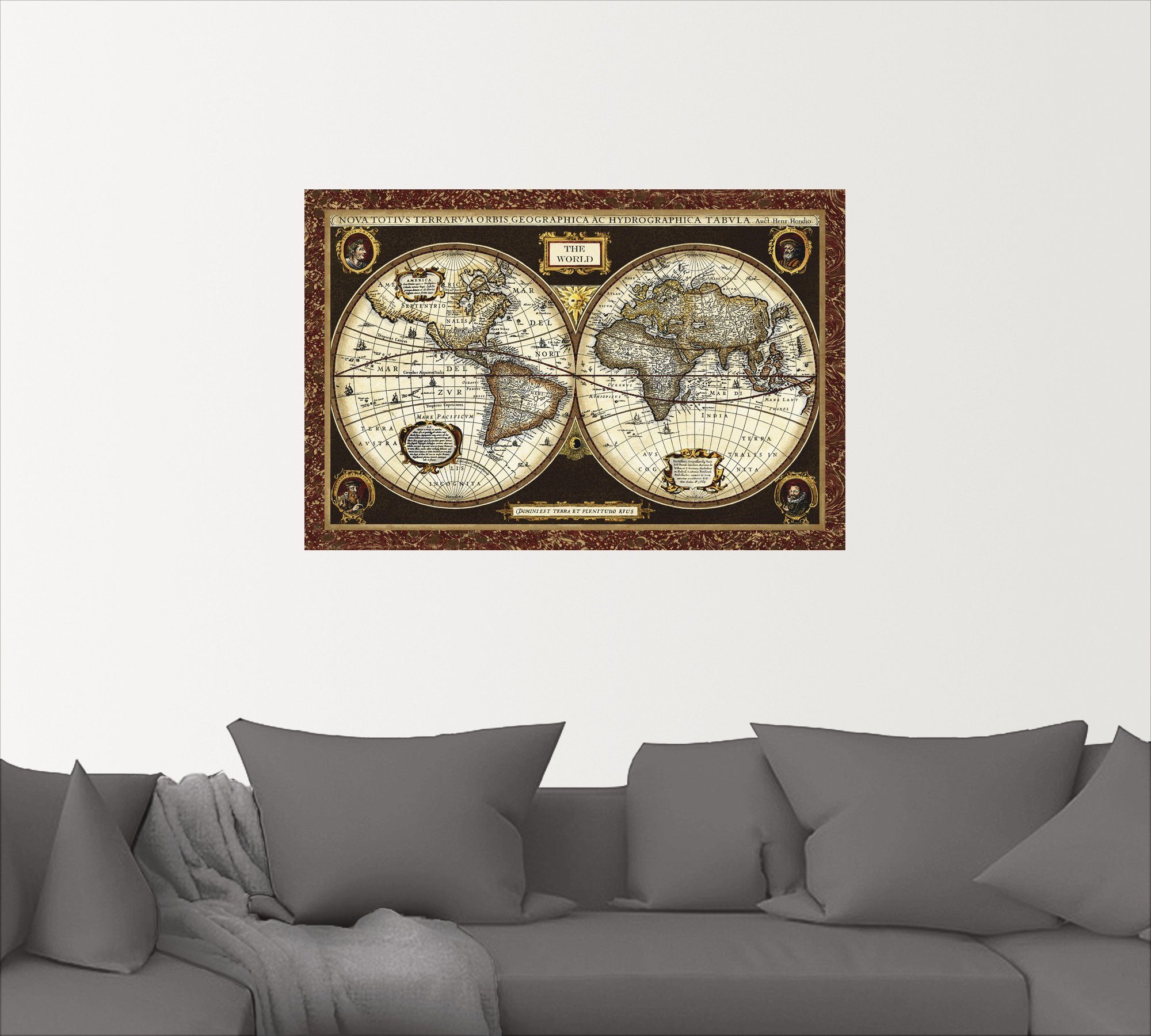 Artland Artprint Wereldkaart als artprint van aluminium, artprint voor buiten, artprint op linnen, poster, muursticker