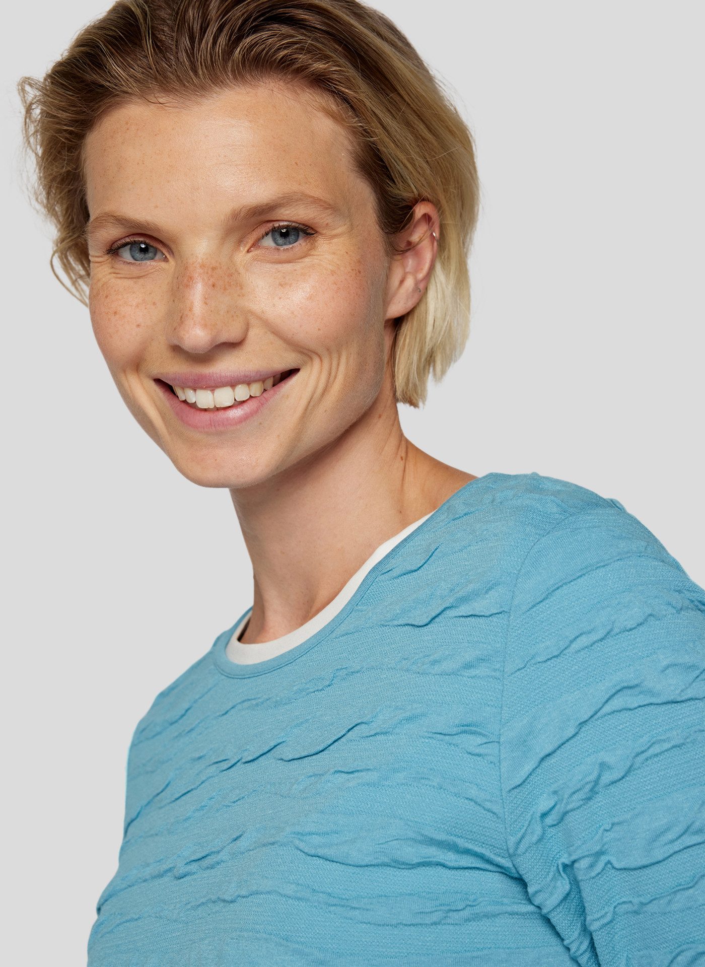 Rabe Shirt met 3/4 mouwen met golvenstructuur - crinkle