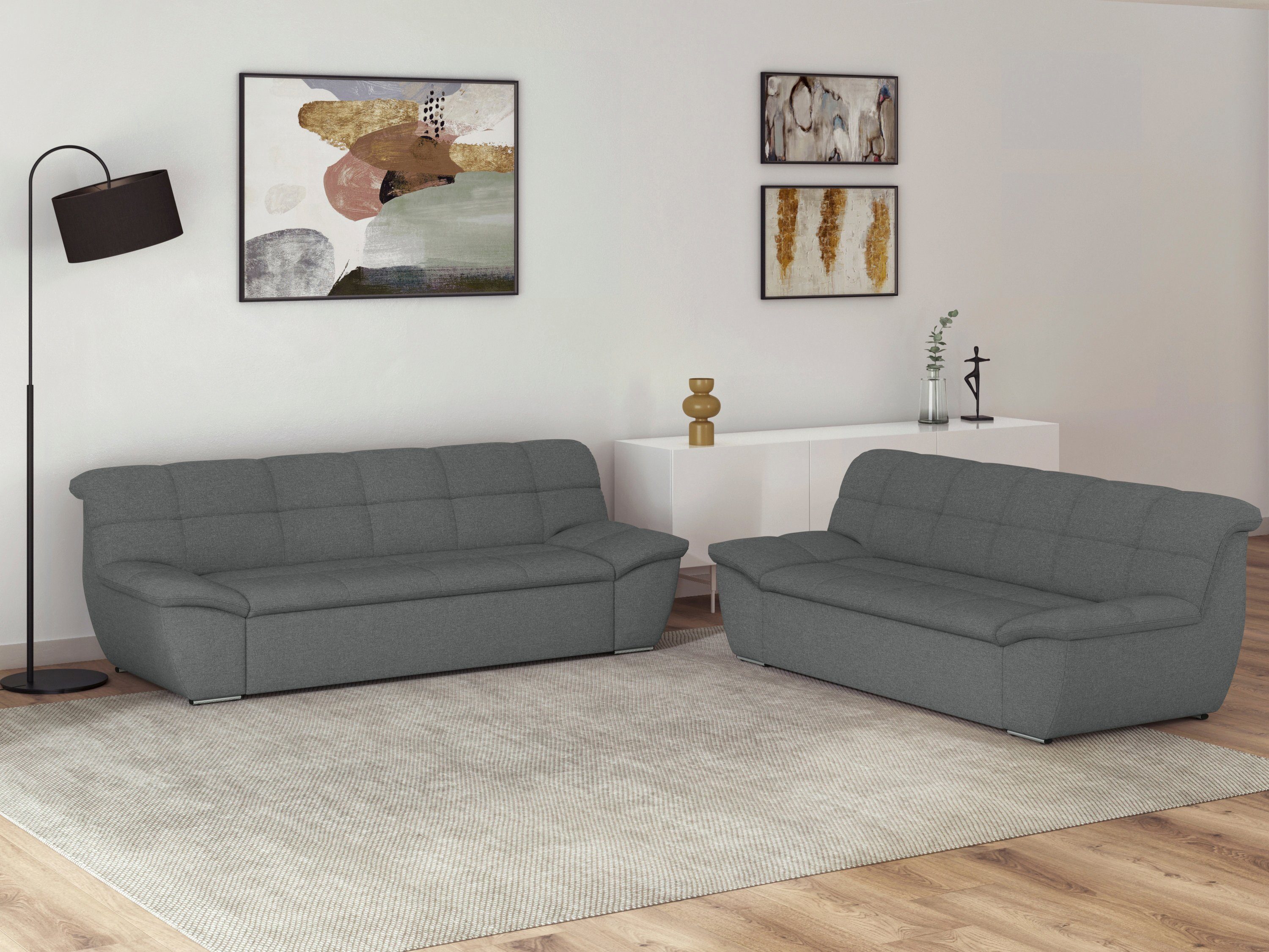 DOMO collection 3-zitsbank Splash, moderne stiksels in de zitting en rug, comfortabel,