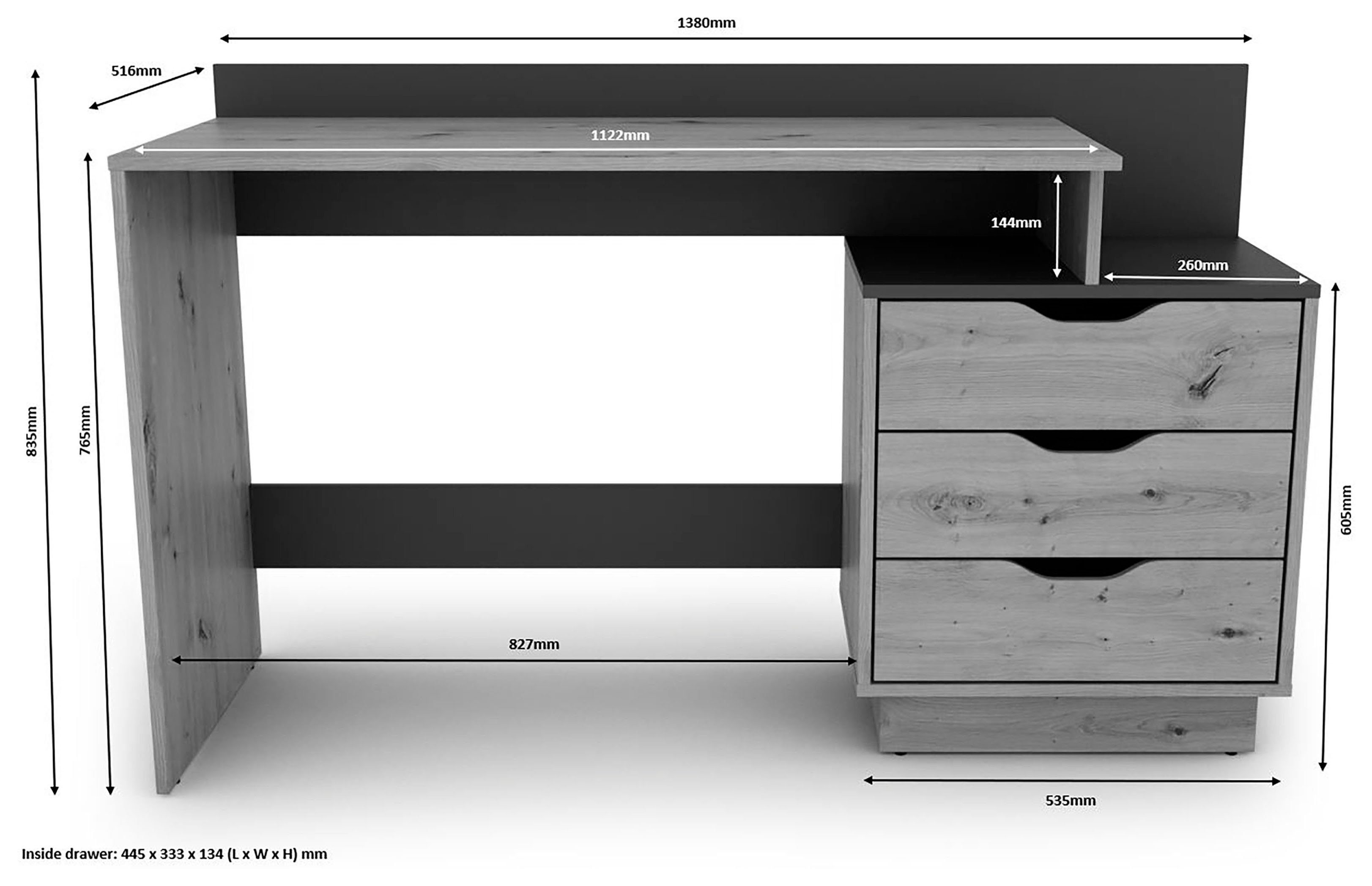 byLIVING Bureau Bern, modern pc-bureau met veel bergruimte, breedte 138 cm, rechts of links te monteren